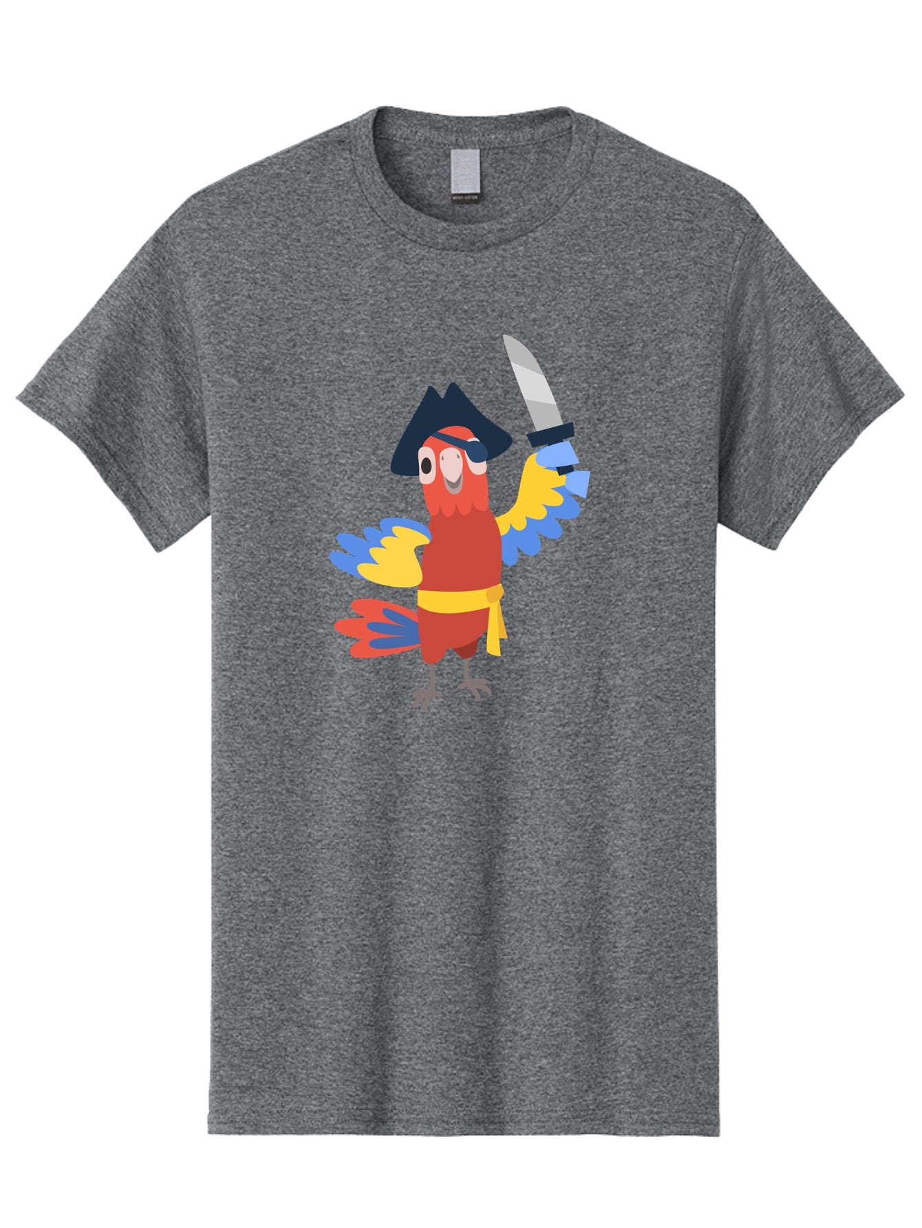 Pirate-Parrot-1 Men'S Graphic Tee, 100% Cotton, Comfortable Casual Summer Wear, Machine Washable, Cartoon Parrot, Pirate Character, Pirate Hat, Eye Patch, Sword, Yellow Sash, Colorful Plumage, Swashbuckling, Pirate-Themed, Aab874 4