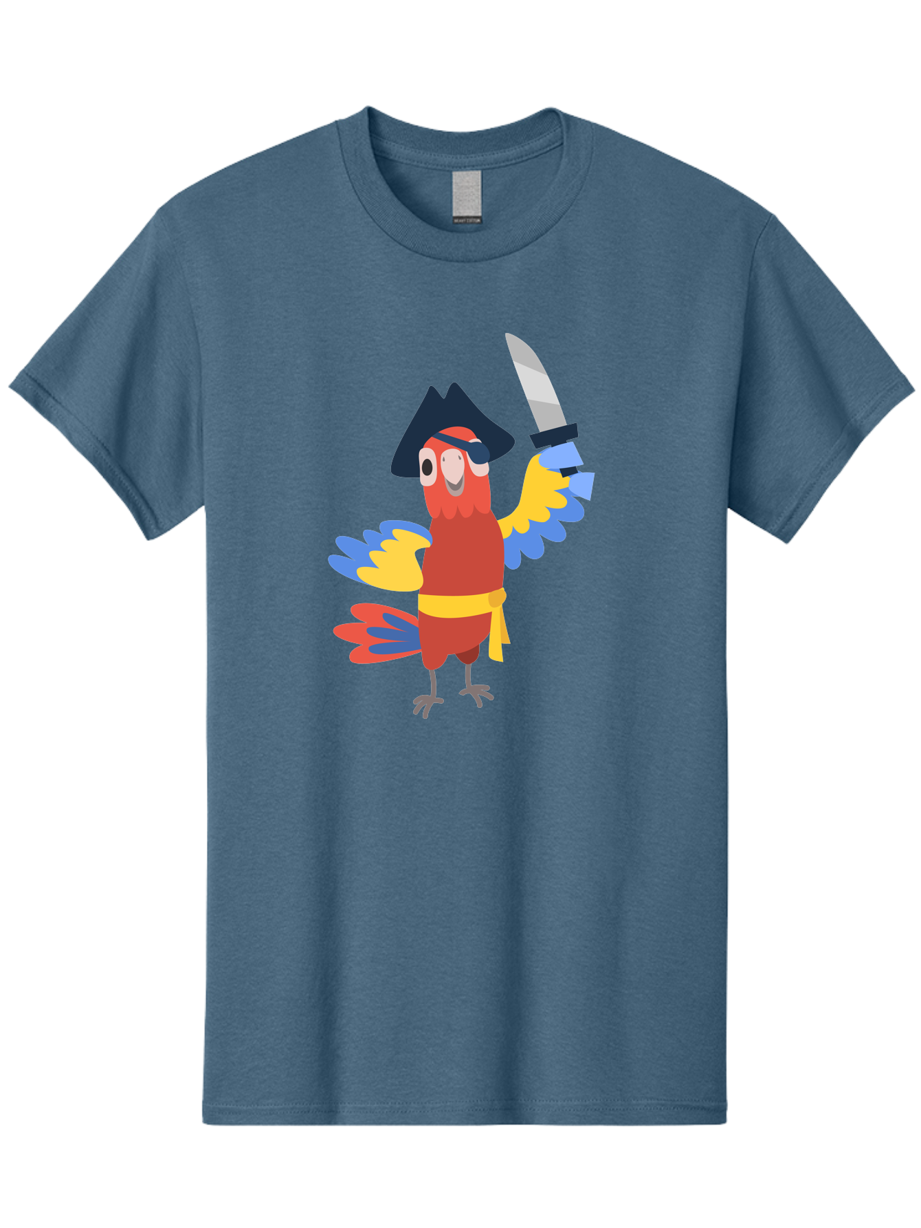 Pirate-Parrot-1 Men'S Graphic Tee, 100% Cotton, Comfortable Casual Summer Wear, Machine Washable, Cartoon Parrot, Pirate Character, Pirate Hat, Eye Patch, Sword, Yellow Sash, Colorful Plumage, Swashbuckling, Pirate-Themed, Aab874