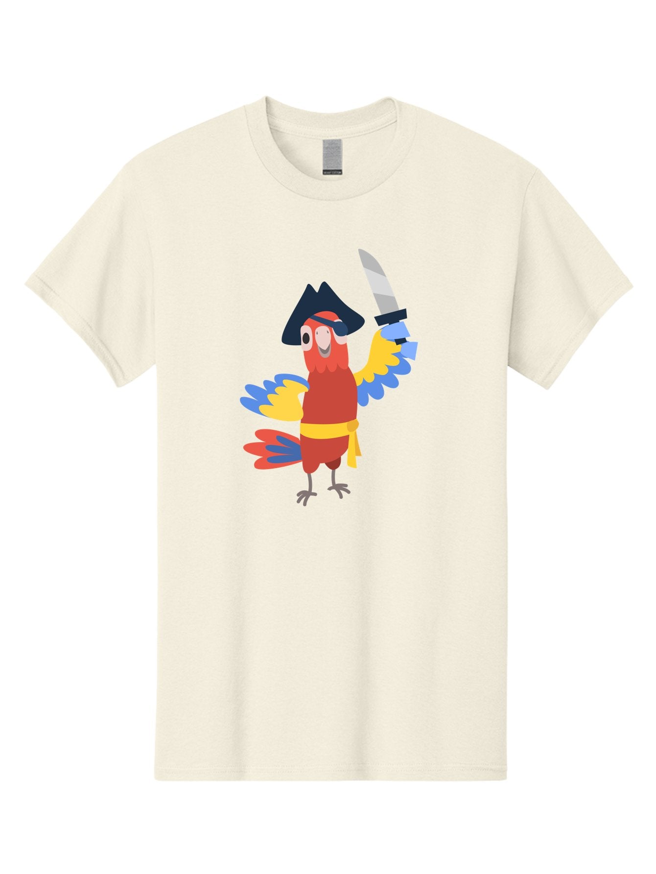 Pirate-Parrot-1 Men'S Graphic Tee, 100% Cotton, Comfortable Casual Summer Wear, Machine Washable, Cartoon Parrot, Pirate Character, Pirate Hat, Eye Patch, Sword, Yellow Sash, Colorful Plumage, Swashbuckling, Pirate-Themed, Aab874 11