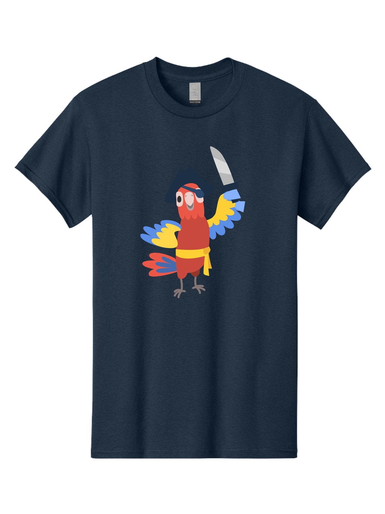 Pirate-Parrot-1 Men'S Graphic Tee, 100% Cotton, Comfortable Casual Summer Wear, Machine Washable, Cartoon Parrot, Pirate Character, Pirate Hat, Eye Patch, Sword, Yellow Sash, Colorful Plumage, Swashbuckling, Pirate-Themed, Aab874 5