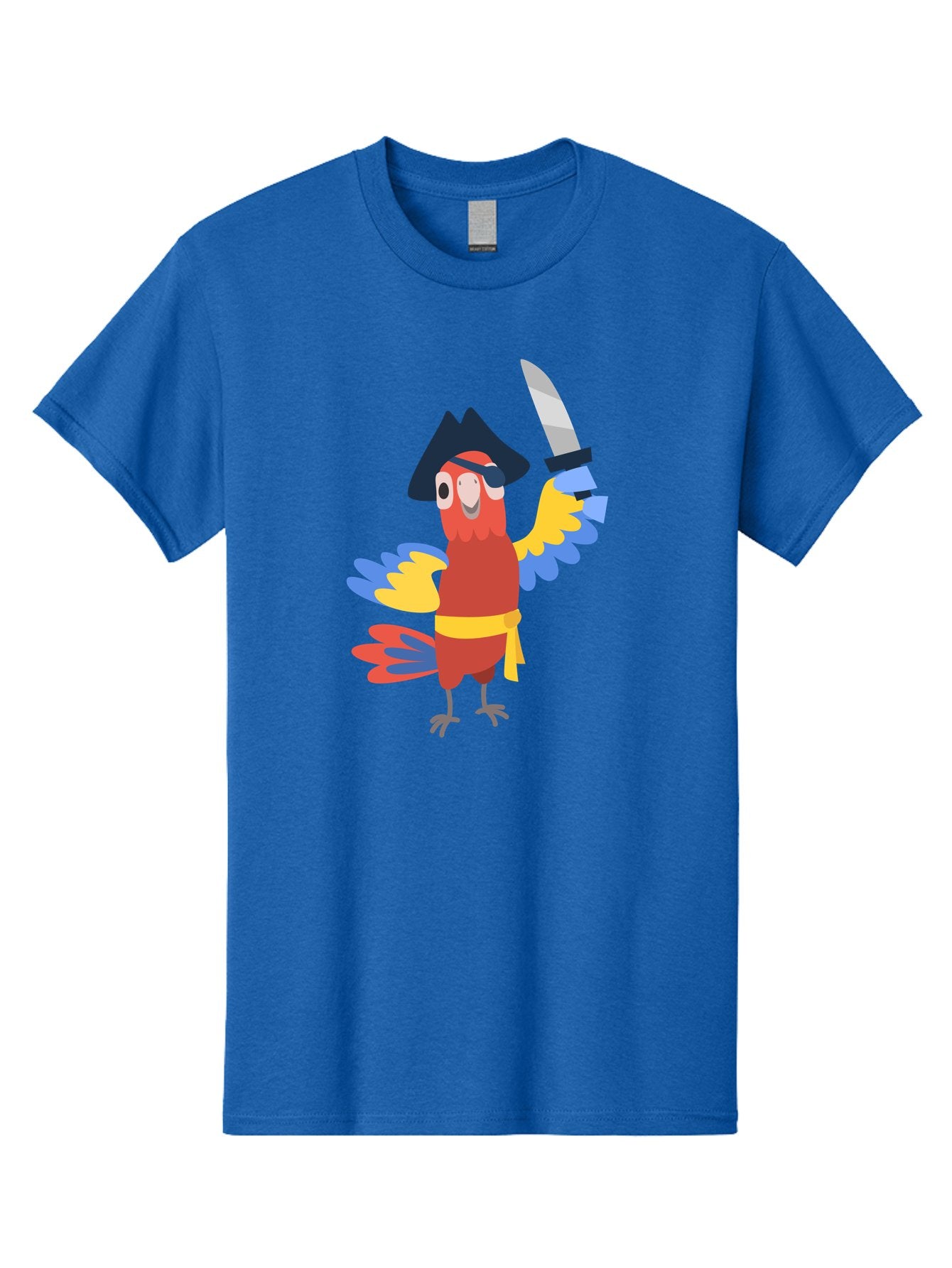 Pirate-Parrot-1 Men'S Graphic Tee, 100% Cotton, Comfortable Casual Summer Wear, Machine Washable, Cartoon Parrot, Pirate Character, Pirate Hat, Eye Patch, Sword, Yellow Sash, Colorful Plumage, Swashbuckling, Pirate-Themed, Aab874 3