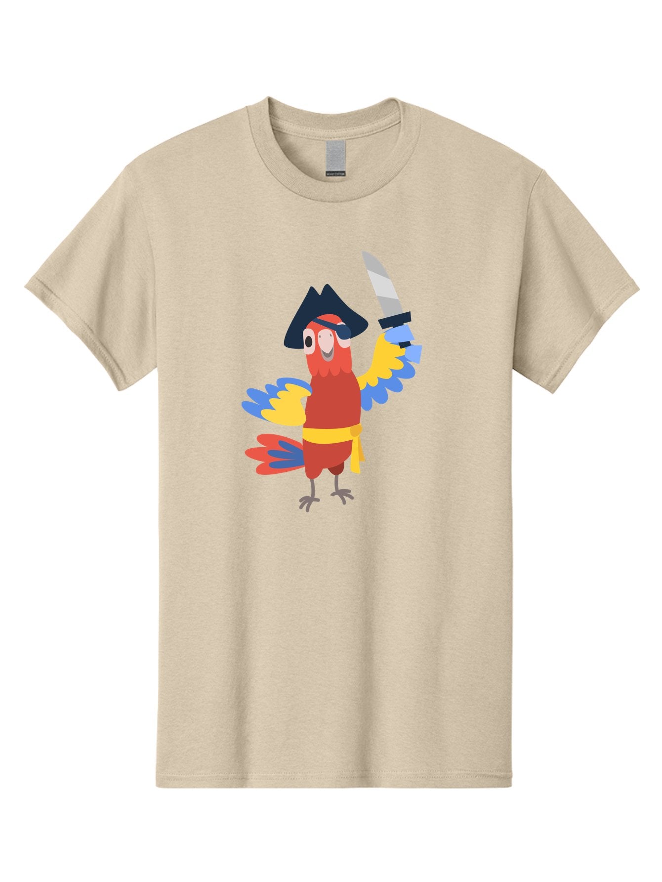 Pirate-Parrot-1 Men'S Graphic Tee, 100% Cotton, Comfortable Casual Summer Wear, Machine Washable, Cartoon Parrot, Pirate Character, Pirate Hat, Eye Patch, Sword, Yellow Sash, Colorful Plumage, Swashbuckling, Pirate-Themed, Aab874 7