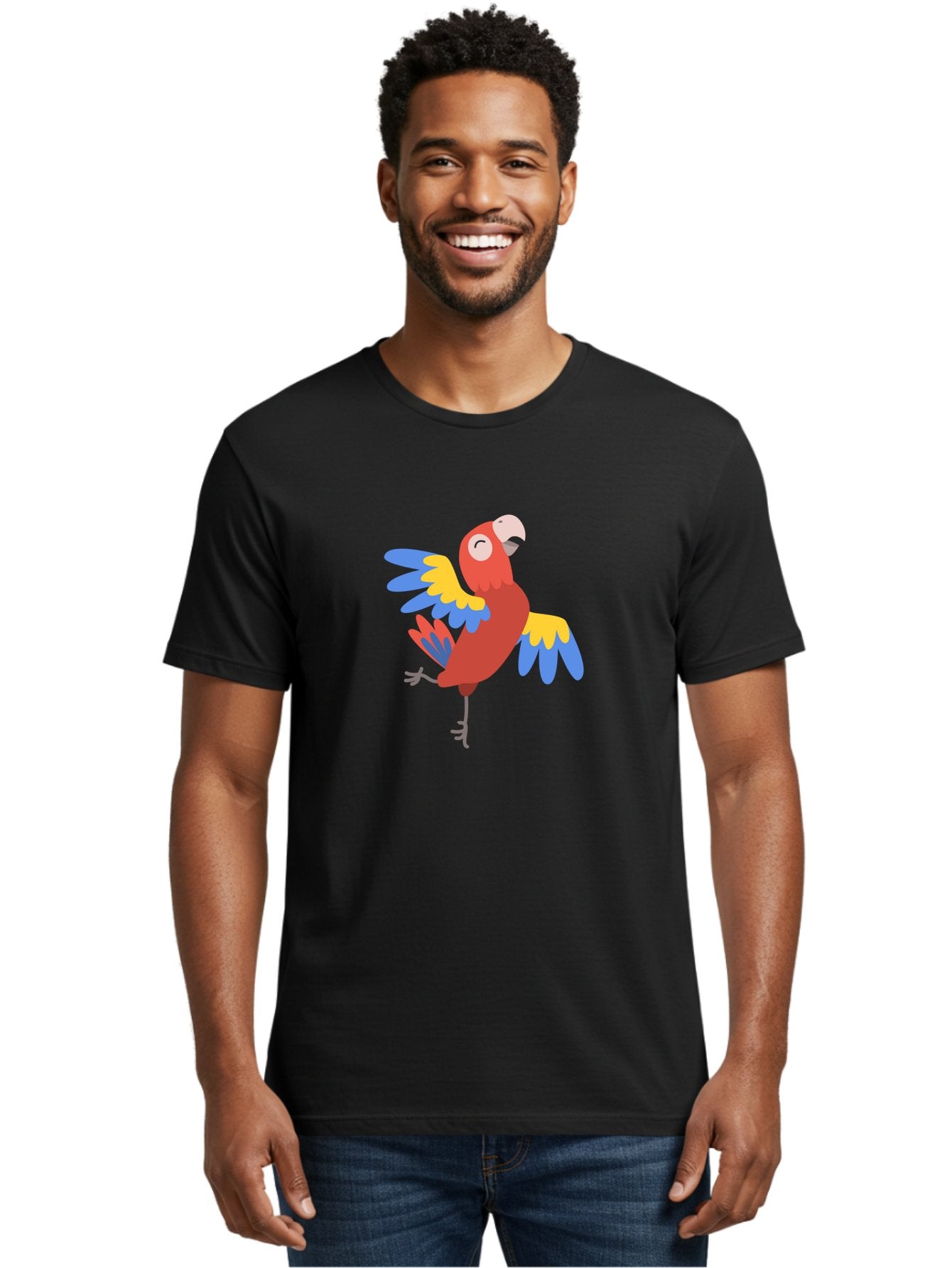 Red-Parrot-1 Men'S Graphic Tee, 100% Cotton, Comfortable Casual Summer Wear, Machine Washable, Vibrant Parrot, Colorful Bird, Tropical Animal, Red Plumage, Blue And Yellow Wings, Cartoon Character, Exotic Bird, Playful Stance, Aab877 25
