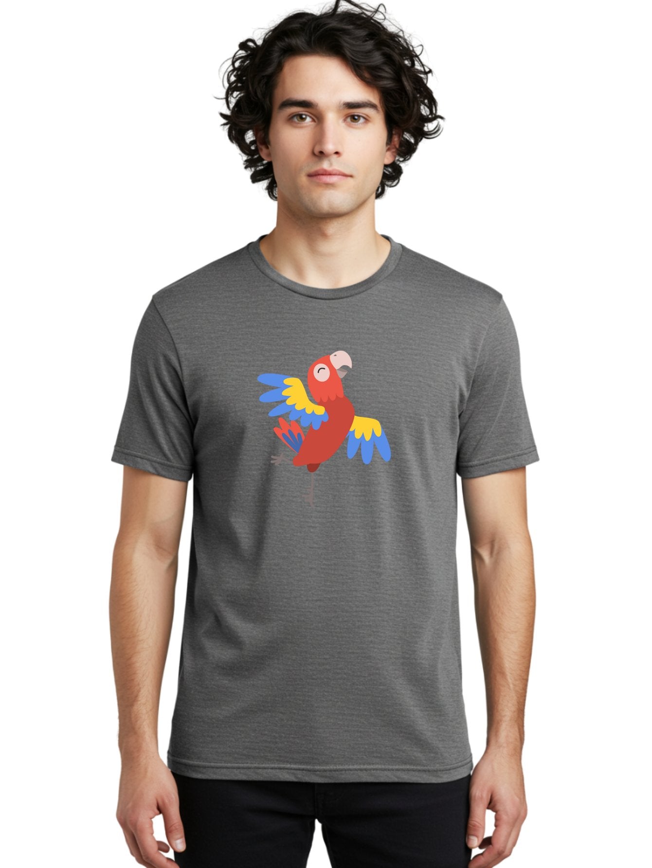 Red-Parrot-1 Men'S Graphic Tee, 100% Cotton, Comfortable Casual Summer Wear, Machine Washable, Vibrant Parrot, Colorful Bird, Tropical Animal, Red Plumage, Blue And Yellow Wings, Cartoon Character, Exotic Bird, Playful Stance, Aab877 21