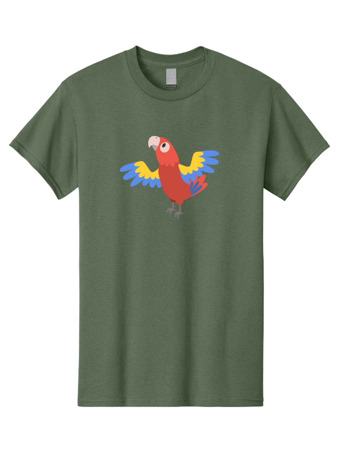 Red-Parrot-3 Men'S Graphic Tee, 100% Cotton, Comfortable Casual Summer Wear, Machine Washable, Vibrant Red Parrot, Colorful Bird, Blue And Yellow Wings, Cartoon Illustration, Playful Parrot, Tropical Bird, Animal Art, Red Feathers, Aab879 3