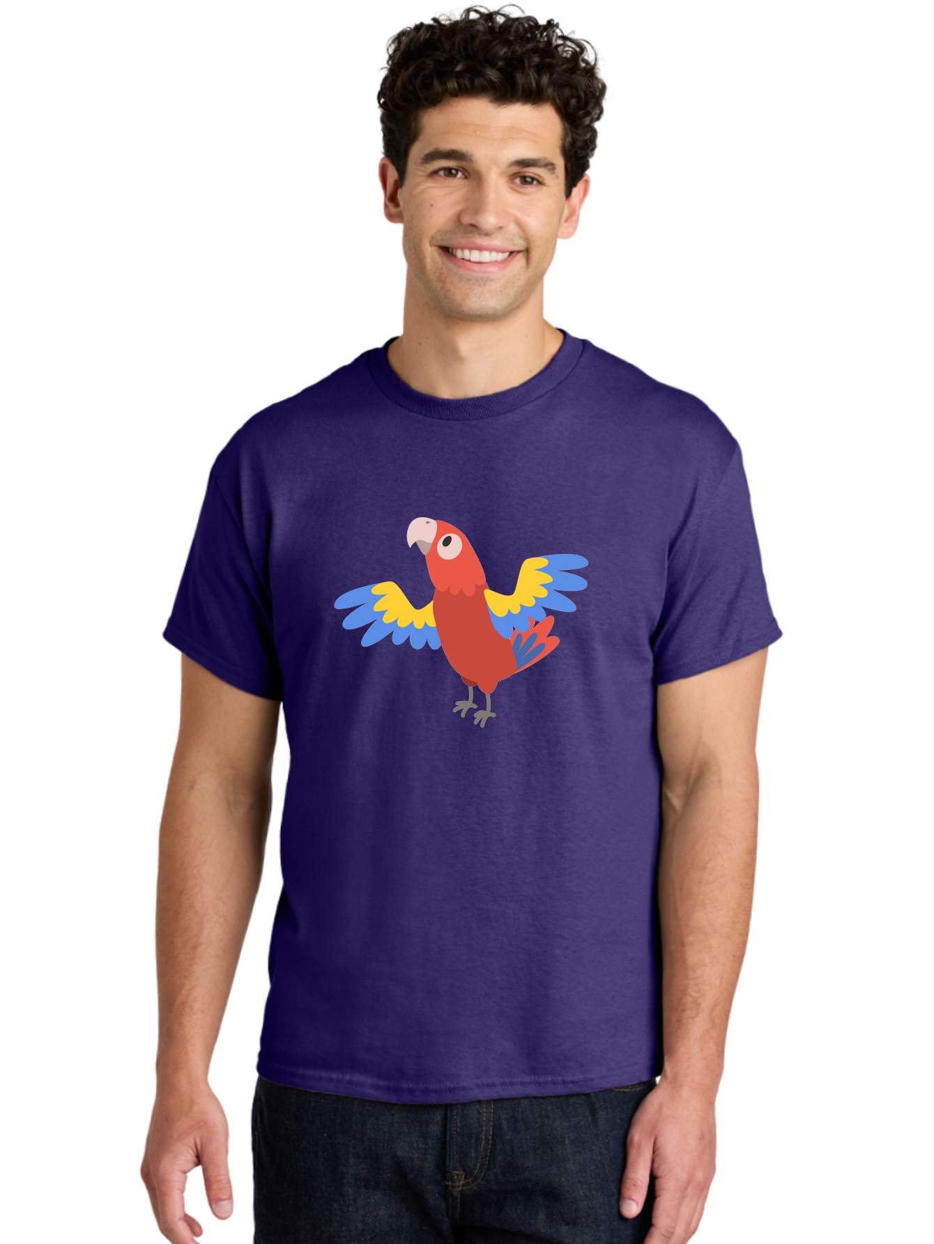 Red-Parrot-3 Men'S Graphic Tee, 100% Cotton, Comfortable Casual Summer Wear, Machine Washable, Vibrant Red Parrot, Colorful Bird, Blue And Yellow Wings, Cartoon Illustration, Playful Parrot, Tropical Bird, Animal Art, Red Feathers, Aab879 20