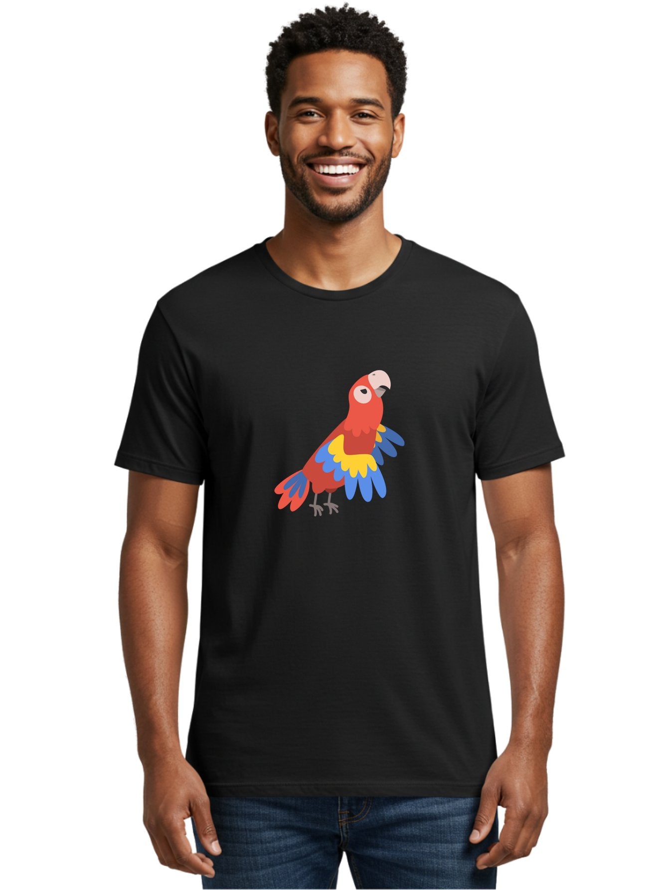 Red-Parrot-4 Men'S Graphic Tee, 100% Cotton, Comfortable Casual Summer Wear, Machine Washable, Colorful Parrot, Vibrant Red, Blue And Yellow Feathers, Cartoon Bird, Tropical Wildlife, Exotic Pet, Playful Creature, Fun Illustration Aab880 28