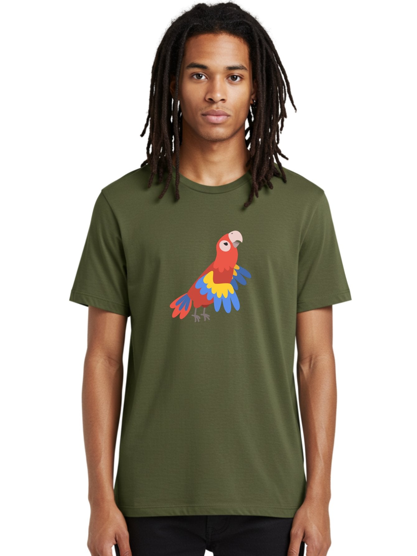 Red-Parrot-4 Men'S Graphic Tee, 100% Cotton, Comfortable Casual Summer Wear, Machine Washable, Colorful Parrot, Vibrant Red, Blue And Yellow Feathers, Cartoon Bird, Tropical Wildlife, Exotic Pet, Playful Creature, Fun Illustration Aab880 24
