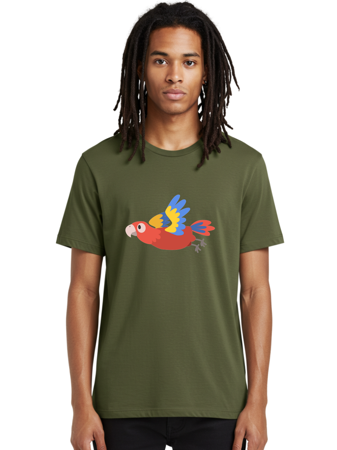 Red-Parrot Men'S Graphic Tee, 100% Cotton, Comfortable Casual Summer Wear, Machine Washable, Colorful Parrot, Vibrant Red, Blue And Yellow Wings, Cartoon Bird, Tropical Bird, Flying Macaw, Parrot In Flight, Exotic Bird, Winged Creature, Aab881 22
