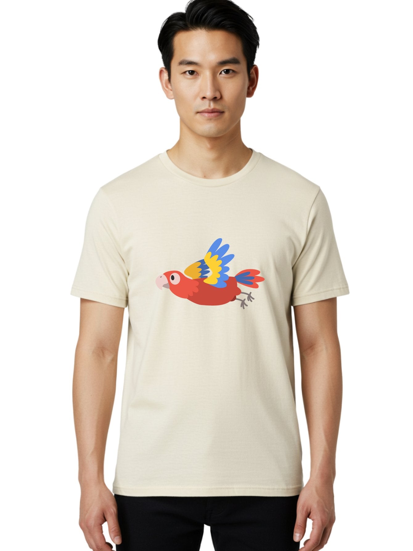 Red-Parrot Men'S Graphic Tee, 100% Cotton, Comfortable Casual Summer Wear, Machine Washable, Colorful Parrot, Vibrant Red, Blue And Yellow Wings, Cartoon Bird, Tropical Bird, Flying Macaw, Parrot In Flight, Exotic Bird, Winged Creature, Aab881 22