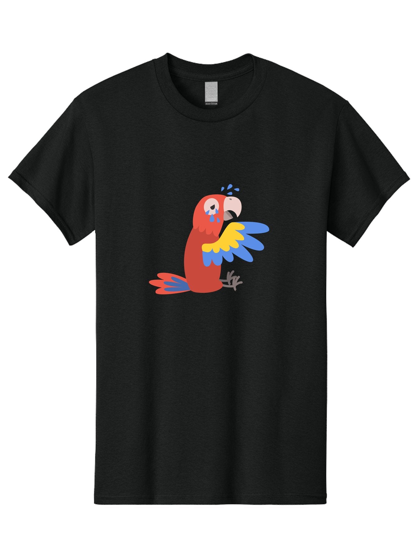Sad-Parrot Men'S Graphic Tee, 100% Cotton, Comfortable Casual Summer Wear, Machine Washable, Sad Parrot, Cartoon Bird, Emotional Animal, Colorful Plumage, Blue Tears, Vibrant Artwork, Playful Illustration, Distressed Creature Aab882 3