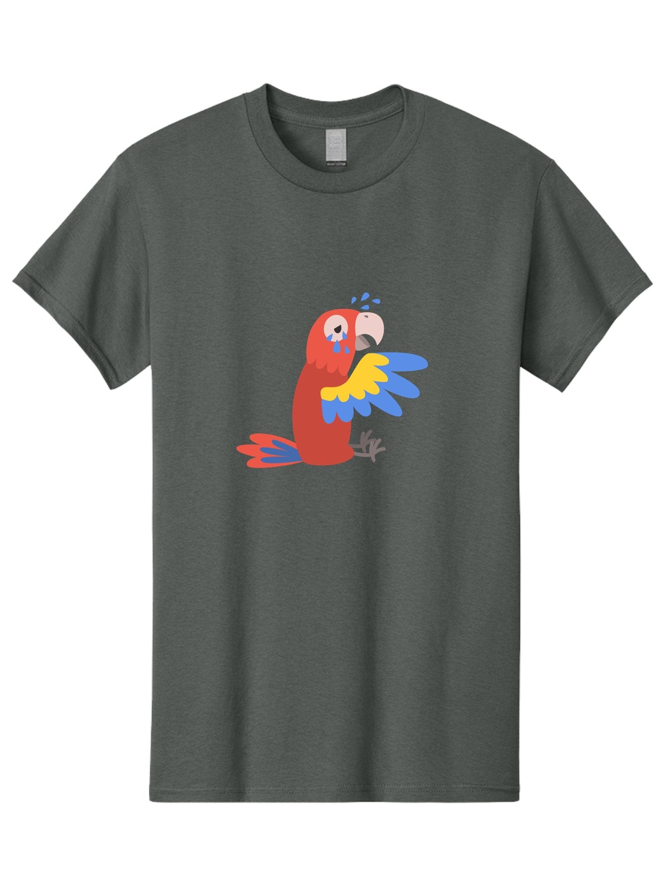 Sad-Parrot Men'S Graphic Tee, 100% Cotton, Comfortable Casual Summer Wear, Machine Washable, Sad Parrot, Cartoon Bird, Emotional Animal, Colorful Plumage, Blue Tears, Vibrant Artwork, Playful Illustration, Distressed Creature Aab882 11