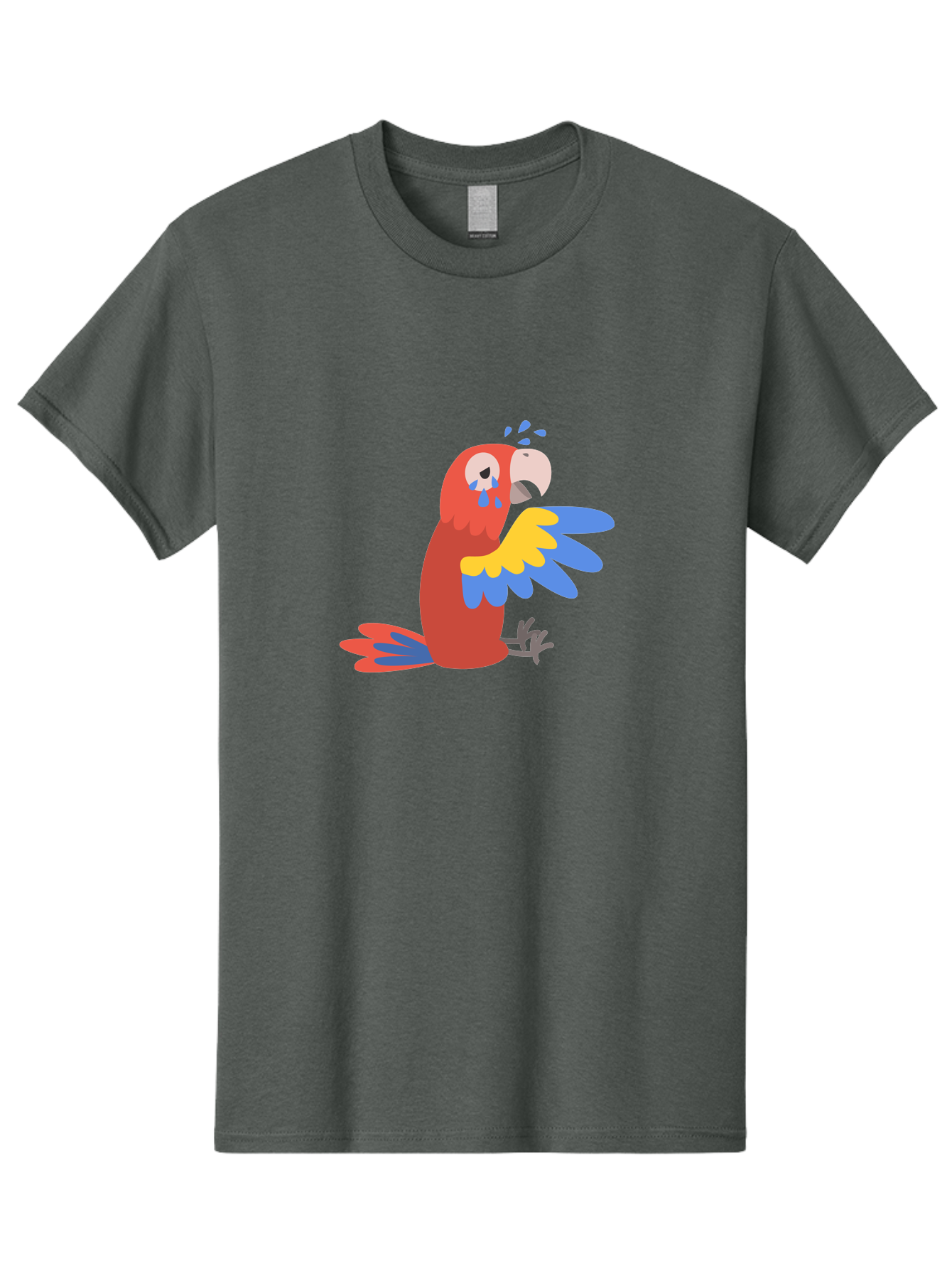Sad-Parrot Men'S Graphic Tee, 100% Cotton, Comfortable Casual Summer Wear, Machine Washable, Sad Parrot, Cartoon Bird, Emotional Animal, Colorful Plumage, Blue Tears, Vibrant Artwork, Playful Illustration, Distressed Creature Aab882 7