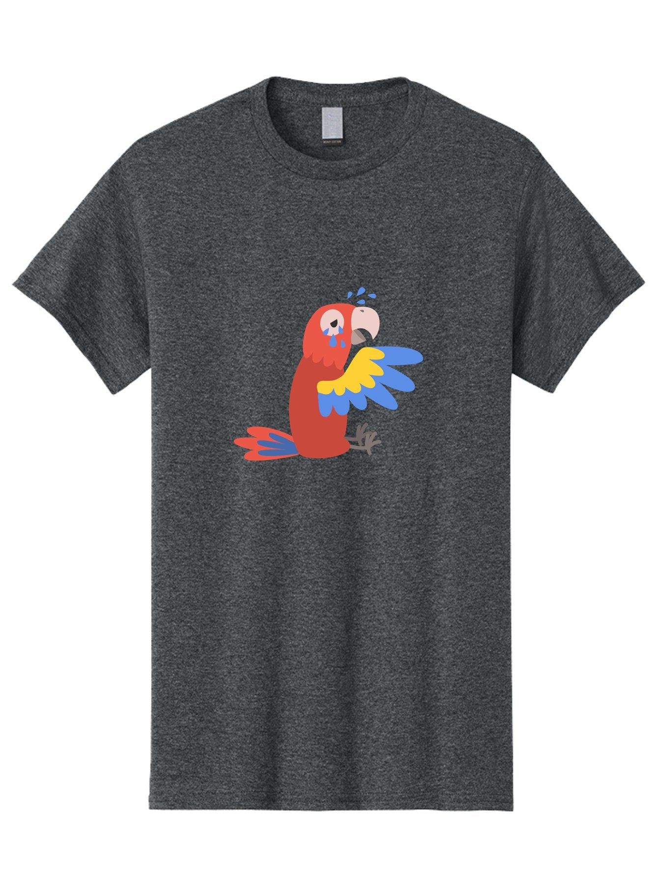 Sad-Parrot Men'S Graphic Tee, 100% Cotton, Comfortable Casual Summer Wear, Machine Washable, Sad Parrot, Cartoon Bird, Emotional Animal, Colorful Plumage, Blue Tears, Vibrant Artwork, Playful Illustration, Distressed Creature Aab882 8