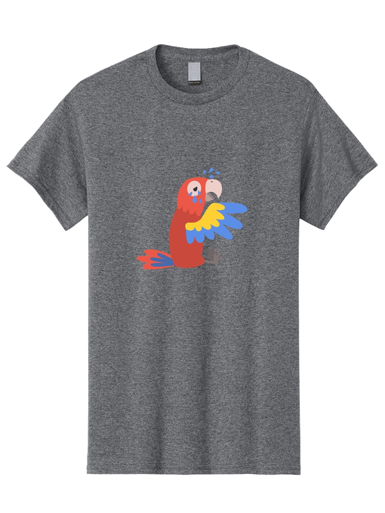 Sad-Parrot Men'S Graphic Tee, 100% Cotton, Comfortable Casual Summer Wear, Machine Washable, Sad Parrot, Cartoon Bird, Emotional Animal, Colorful Plumage, Blue Tears, Vibrant Artwork, Playful Illustration, Distressed Creature Aab882 9