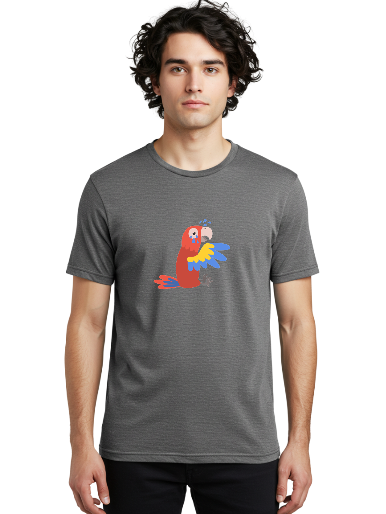 Sad-Parrot Men'S Graphic Tee, 100% Cotton, Comfortable Casual Summer Wear, Machine Washable, Sad Parrot, Cartoon Bird, Emotional Animal, Colorful Plumage, Blue Tears, Vibrant Artwork, Playful Illustration, Distressed Creature Aab882 10