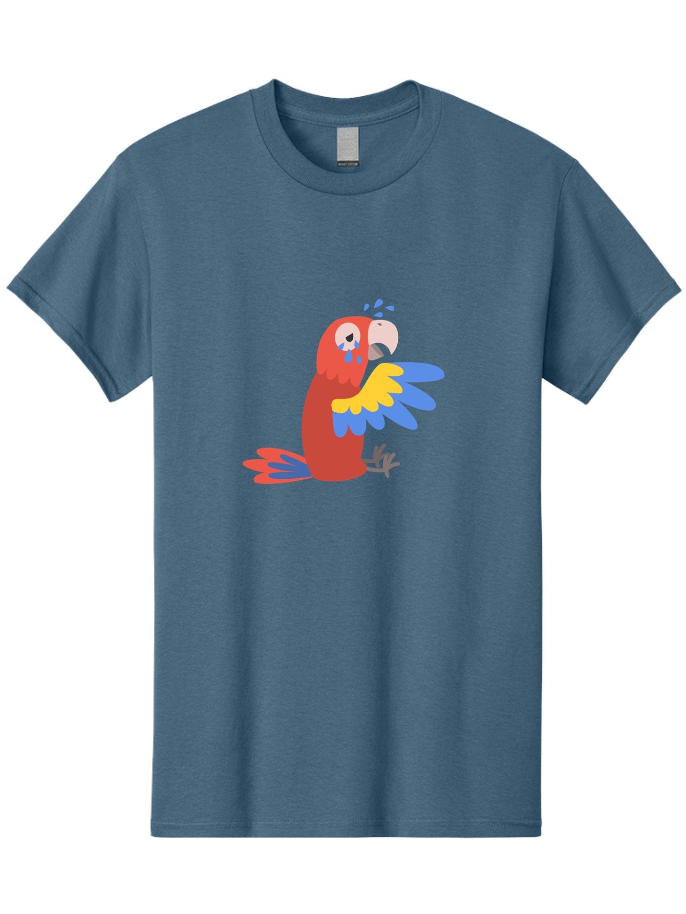 Sad-Parrot Men'S Graphic Tee, 100% Cotton, Comfortable Casual Summer Wear, Machine Washable, Sad Parrot, Cartoon Bird, Emotional Animal, Colorful Plumage, Blue Tears, Vibrant Artwork, Playful Illustration, Distressed Creature Aab882 13