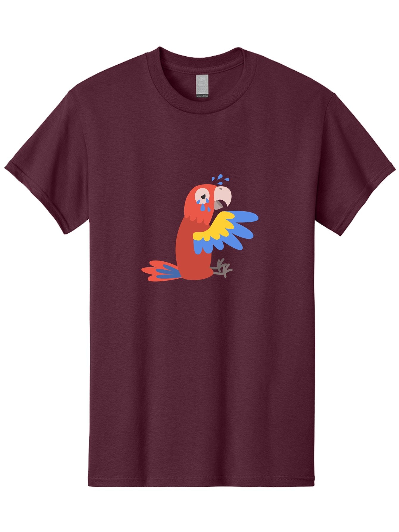 Sad-Parrot Men'S Graphic Tee, 100% Cotton, Comfortable Casual Summer Wear, Machine Washable, Sad Parrot, Cartoon Bird, Emotional Animal, Colorful Plumage, Blue Tears, Vibrant Artwork, Playful Illustration, Distressed Creature Aab882 5
