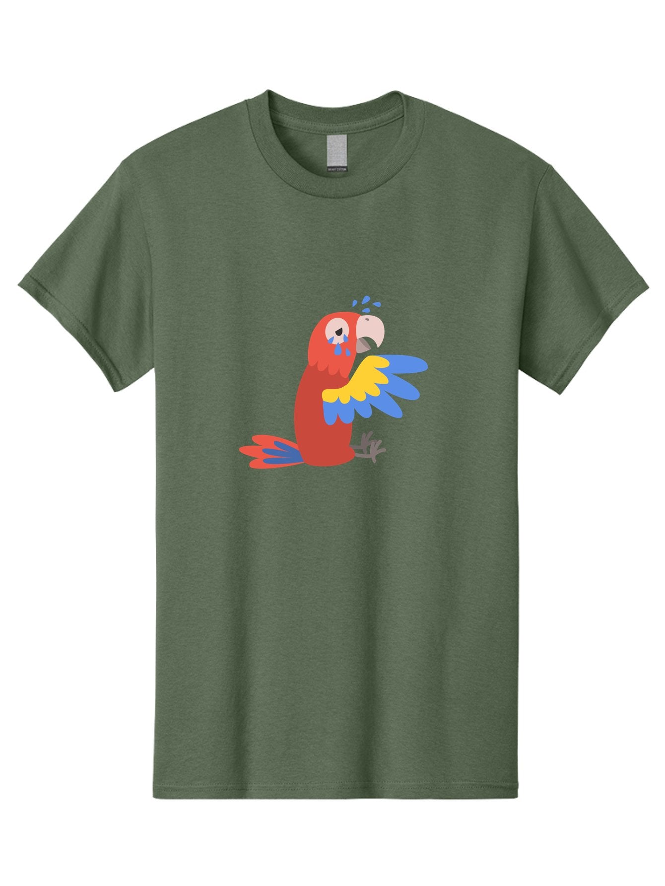 Sad-Parrot Men'S Graphic Tee, 100% Cotton, Comfortable Casual Summer Wear, Machine Washable, Sad Parrot, Cartoon Bird, Emotional Animal, Colorful Plumage, Blue Tears, Vibrant Artwork, Playful Illustration, Distressed Creature Aab882 14