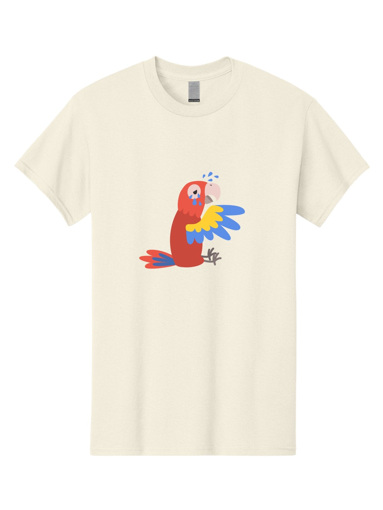 Sad-Parrot Men'S Graphic Tee, 100% Cotton, Comfortable Casual Summer Wear, Machine Washable, Sad Parrot, Cartoon Bird, Emotional Animal, Colorful Plumage, Blue Tears, Vibrant Artwork, Playful Illustration, Distressed Creature Aab882 12