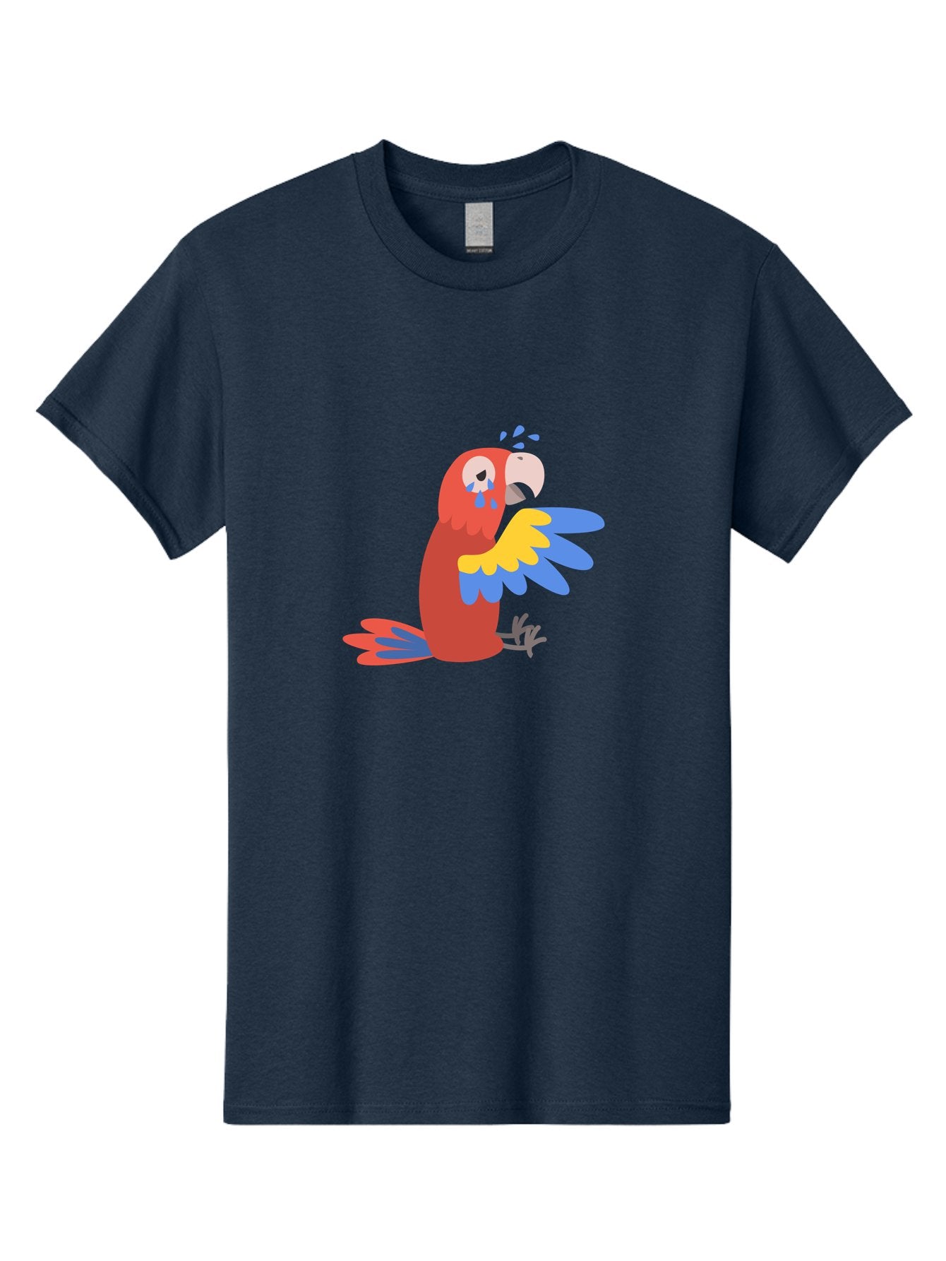 Sad-Parrot Men'S Graphic Tee, 100% Cotton, Comfortable Casual Summer Wear, Machine Washable, Sad Parrot, Cartoon Bird, Emotional Animal, Colorful Plumage, Blue Tears, Vibrant Artwork, Playful Illustration, Distressed Creature Aab882