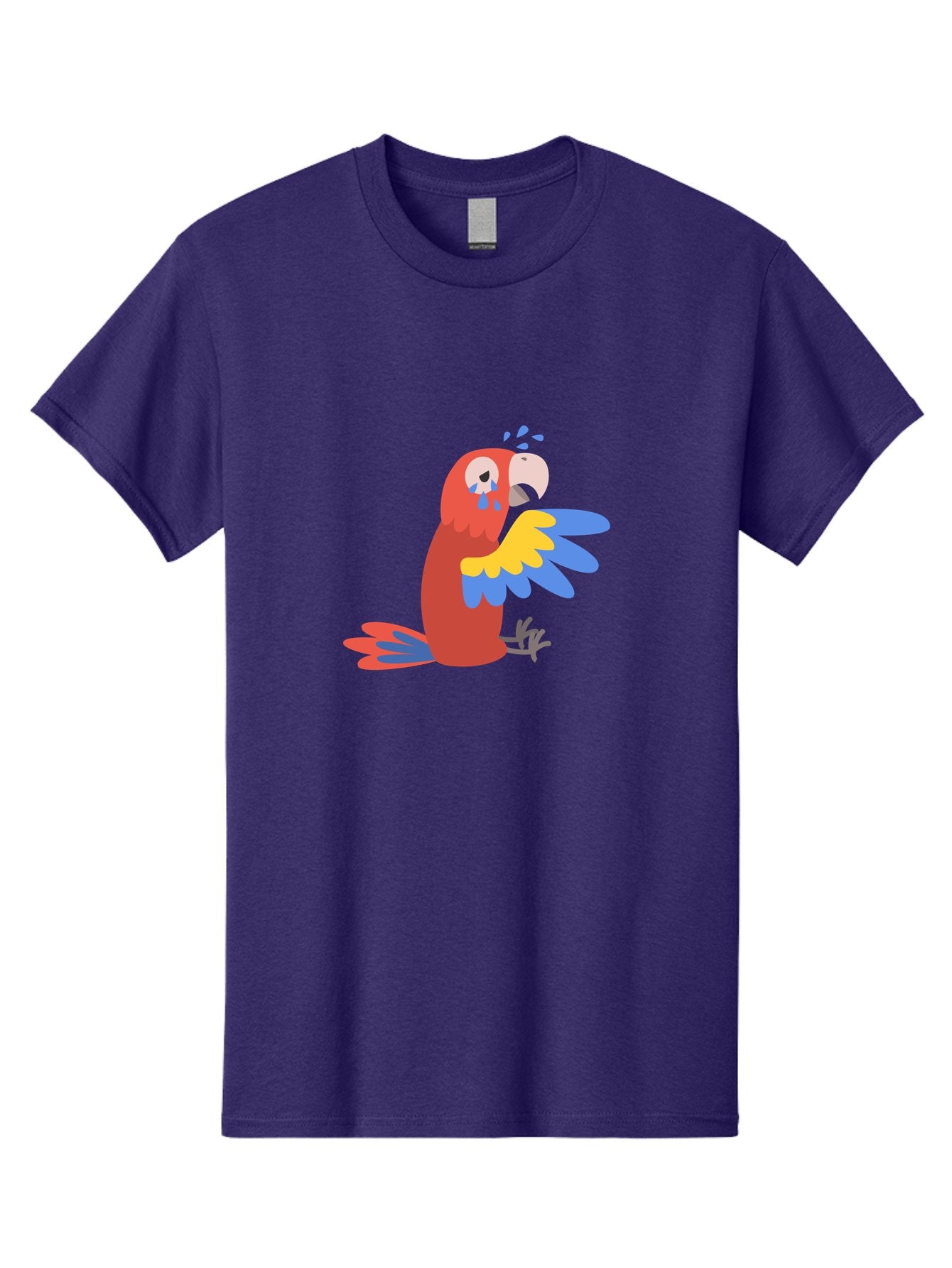 Sad-Parrot Men'S Graphic Tee, 100% Cotton, Comfortable Casual Summer Wear, Machine Washable, Sad Parrot, Cartoon Bird, Emotional Animal, Colorful Plumage, Blue Tears, Vibrant Artwork, Playful Illustration, Distressed Creature Aab882 7