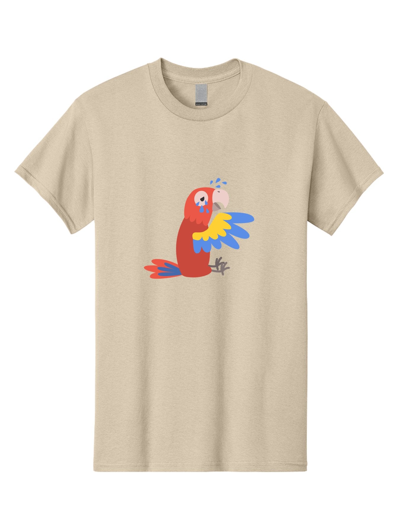 Sad-Parrot Men'S Graphic Tee, 100% Cotton, Comfortable Casual Summer Wear, Machine Washable, Sad Parrot, Cartoon Bird, Emotional Animal, Colorful Plumage, Blue Tears, Vibrant Artwork, Playful Illustration, Distressed Creature Aab882 6
