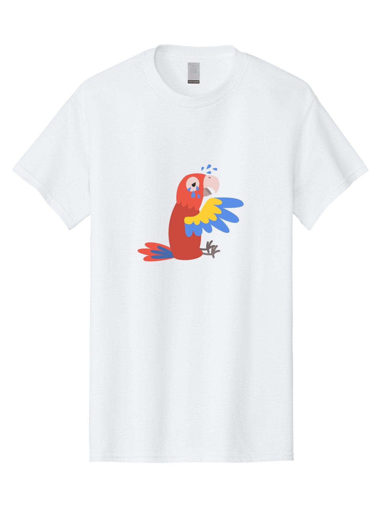 Sad-Parrot Men'S Graphic Tee, 100% Cotton, Comfortable Casual Summer Wear, Machine Washable, Sad Parrot, Cartoon Bird, Emotional Animal, Colorful Plumage, Blue Tears, Vibrant Artwork, Playful Illustration, Distressed Creature Aab882