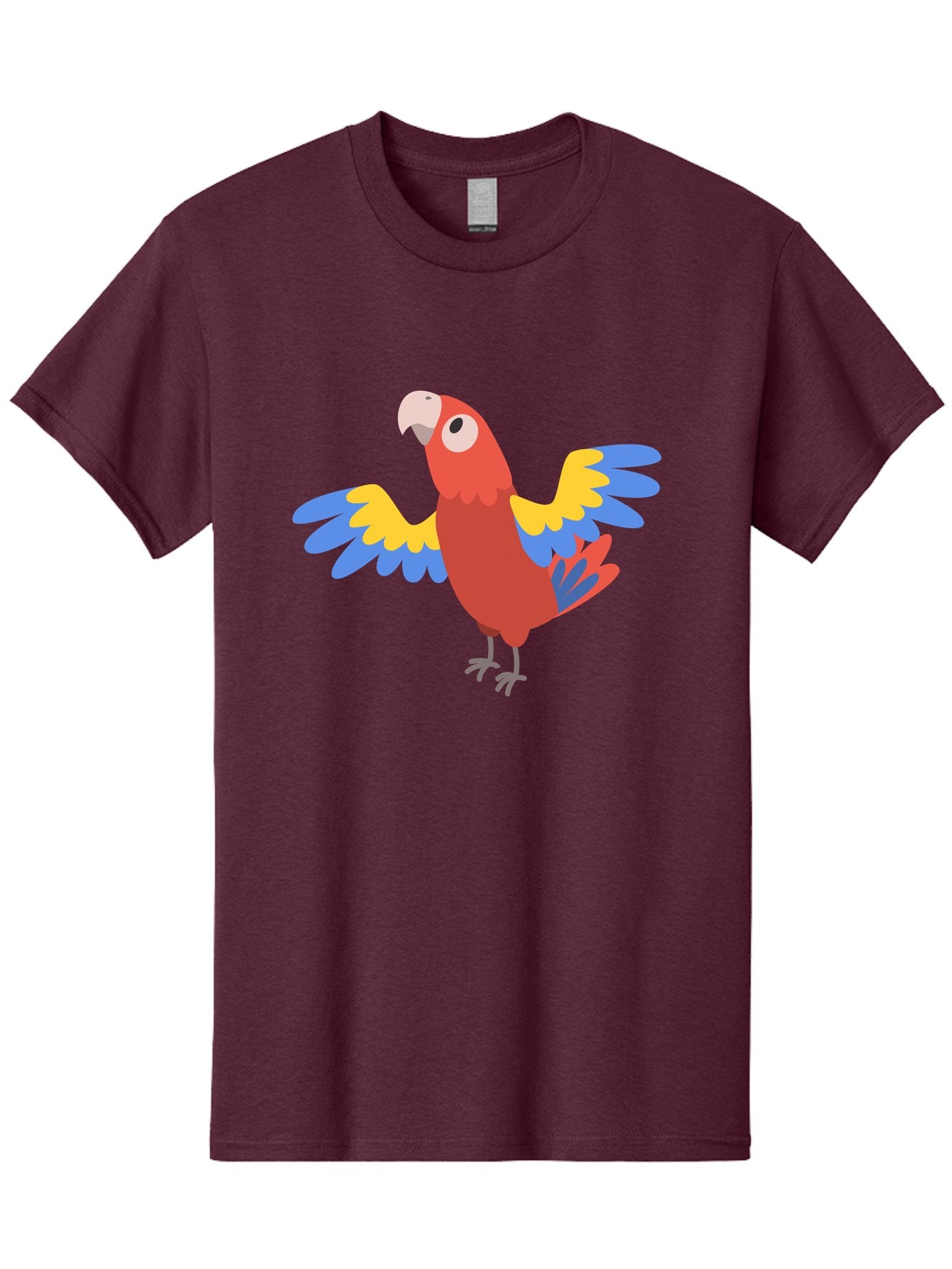 Scarlet-Macaw Men'S Graphic Tee, 100% Cotton, Comfortable Casual Summer Wear, Machine Washable, Colorful Parrot, Vibrant Red Body, Blue And Yellow Wings, Cartoon-Style Illustration, Tropical Bird, Playful, Parrot Species, Exotic Plumage, Aab883
