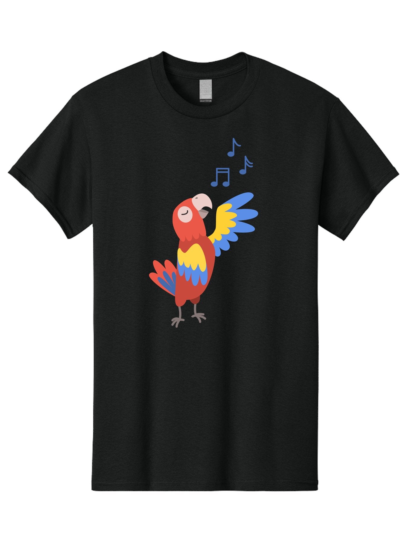 Singing-Parrot-1 Men'S Graphic Tee, 100% Cotton, Comfortable Casual Summer Wear, Machine Washable, Singing Parrot, Colorful Bird, Music Notes, Vibrant Plumage, Happy Expression, Melodic Sounds, Tropical Ambiance, Lively Atmosphere, Aab884