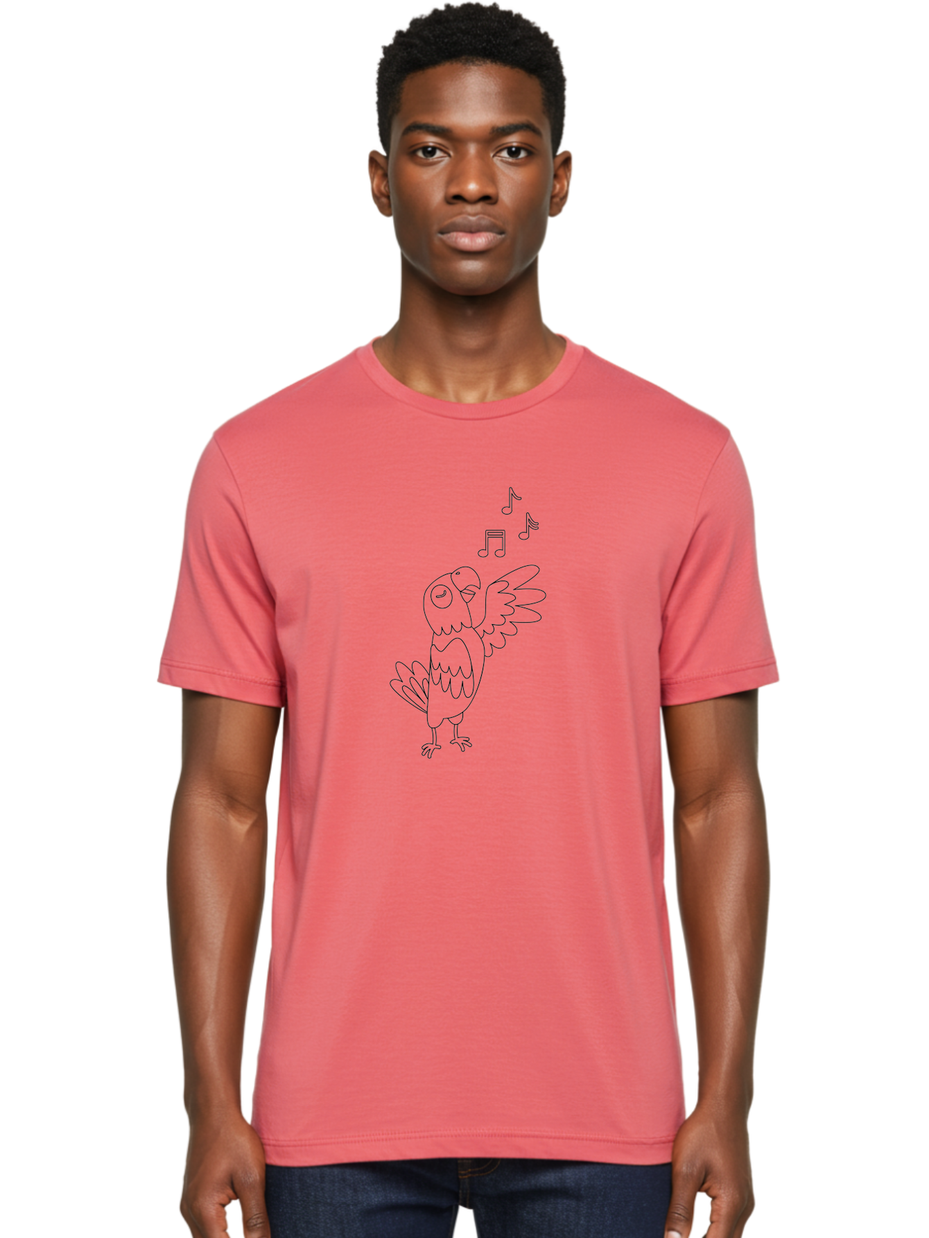 Singing-Parrot-2 Men'S Graphic Tee, 100% Cotton, Comfortable Casual Summer Wear, Machine Washable, Parrot Singing, Bird Song, Musical Notes, Cartoon Parrot, Bird Illustration, Singing Bird, Melody, Music, Parrot Illustration, Funny Parrot, Aab885