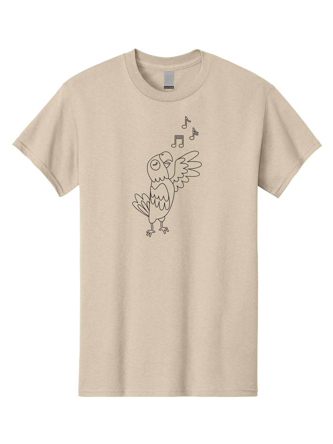 Singing-Parrot-2 Men'S Graphic Tee, 100% Cotton, Comfortable Casual Summer Wear, Machine Washable, Parrot Singing, Bird Song, Musical Notes, Cartoon Parrot, Bird Illustration, Singing Bird, Melody, Music, Parrot Illustration, Funny Parrot, Aab885