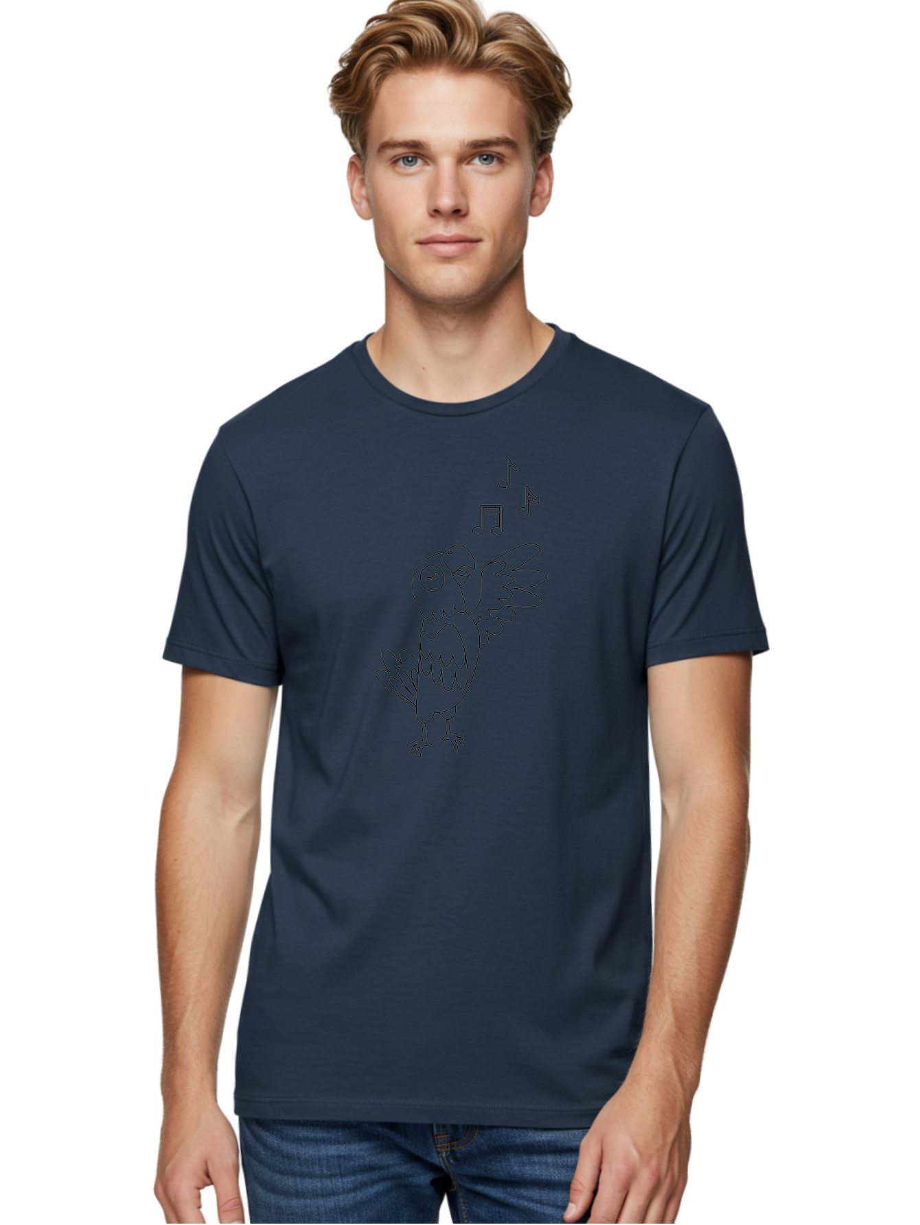 Singing-Parrot-3 Men'S Graphic Tee, 100% Cotton, Comfortable Casual Summer Wear, Machine Washable, Parrot Singing, Musical Notes, Cartoon Bird, Whimsical Design, Playful Illustration, Music Lover, Bird Enthusiast, Creative Art Aab886 8