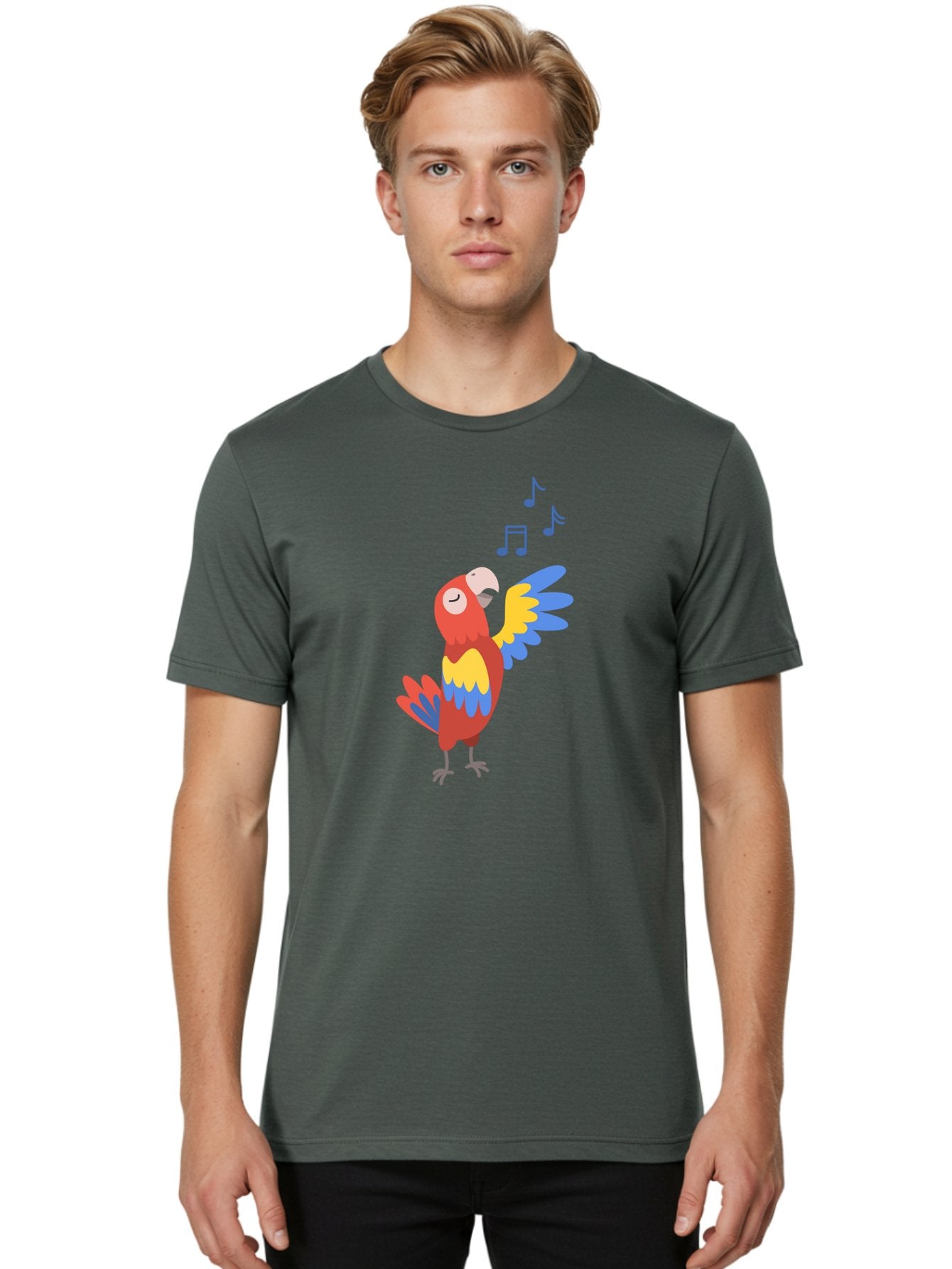Singing-Parrot Men'S Graphic Tee, 100% Cotton, Comfortable Casual Summer Wear, Machine Washable, Colorful Parrot, Singing Bird, Vibrant Plumage, Tropical Bird, Happy Atmosphere, Melodic Sounds, Bird Song, Joyful Creature Aab887 29