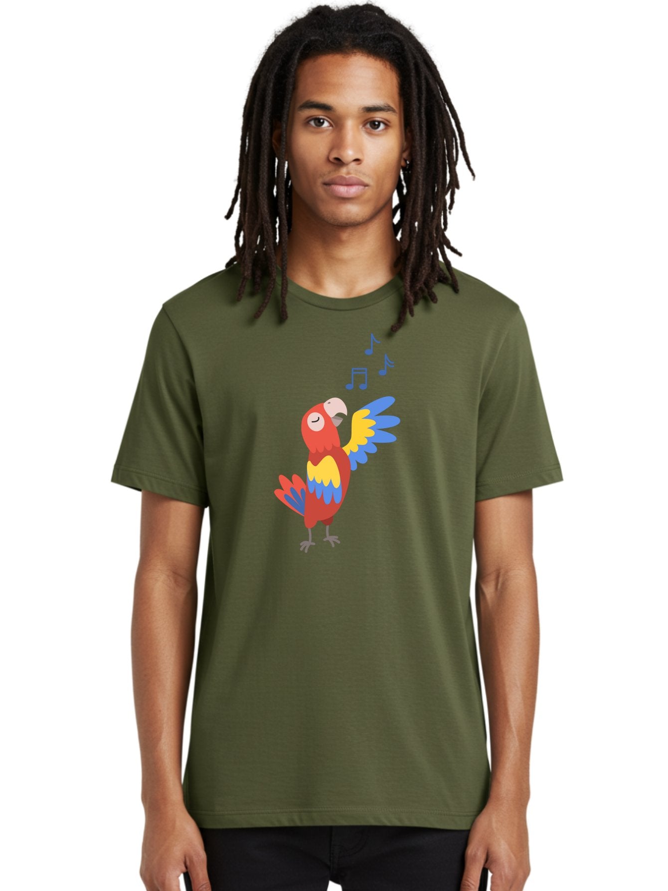 Singing-Parrot Men'S Graphic Tee, 100% Cotton, Comfortable Casual Summer Wear, Machine Washable, Colorful Parrot, Singing Bird, Vibrant Plumage, Tropical Bird, Happy Atmosphere, Melodic Sounds, Bird Song, Joyful Creature Aab887 23