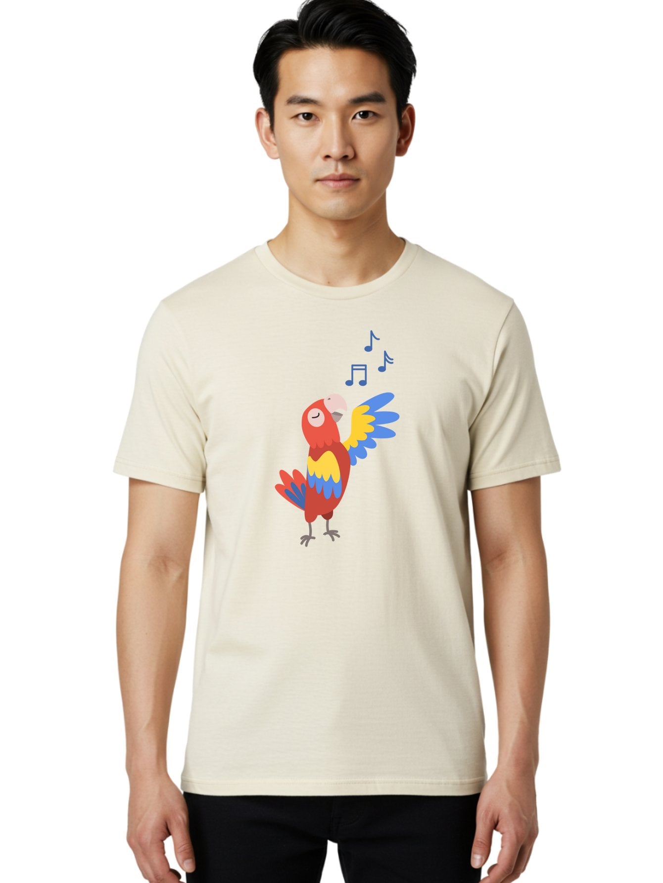 Singing-Parrot Men'S Graphic Tee, 100% Cotton, Comfortable Casual Summer Wear, Machine Washable, Colorful Parrot, Singing Bird, Vibrant Plumage, Tropical Bird, Happy Atmosphere, Melodic Sounds, Bird Song, Joyful Creature Aab887 21