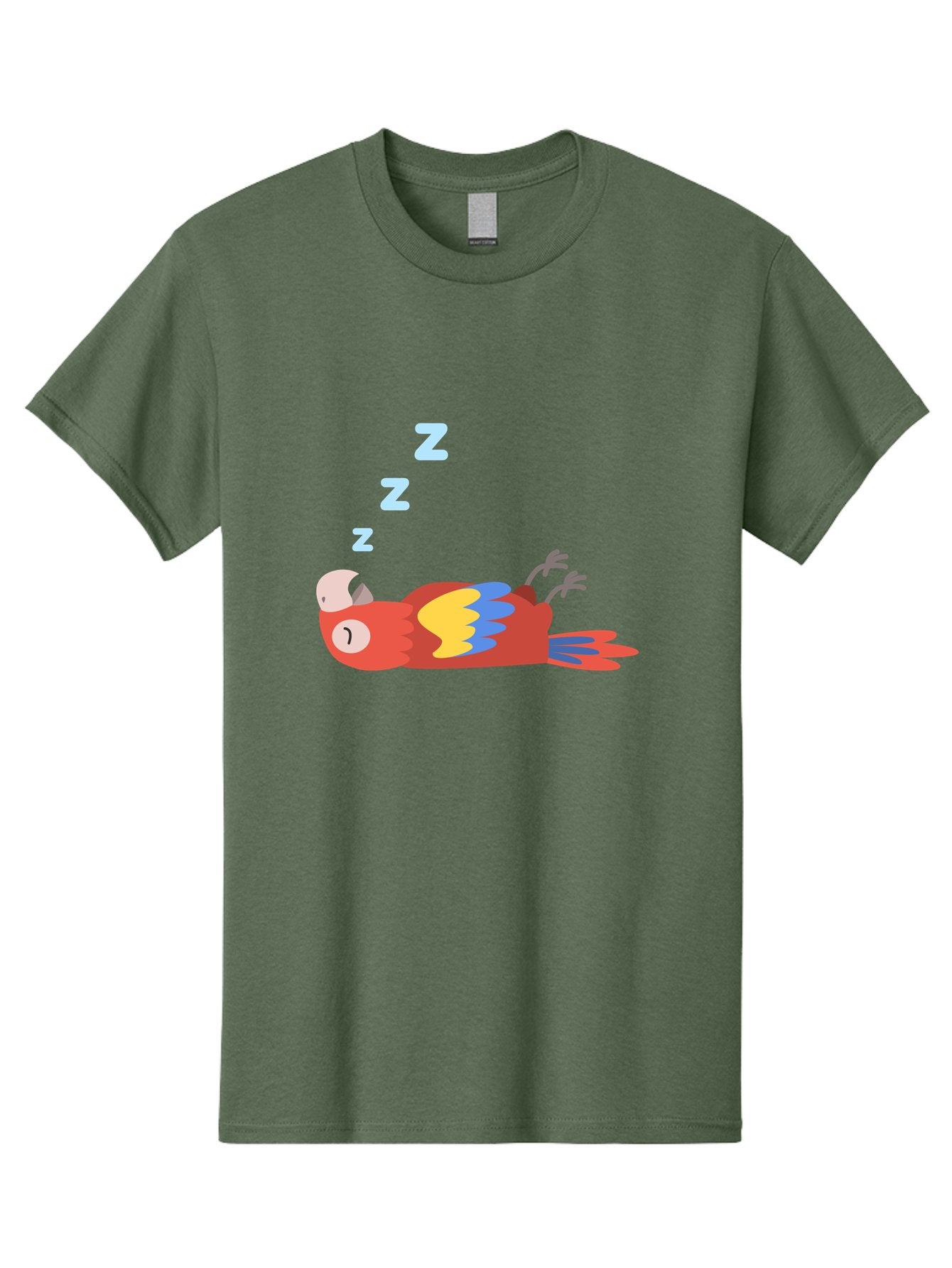 Sleeping-Parrot-1 Men'S Graphic Tee, 100% Cotton, Comfortable Casual Summer Wear, Machine Washable, Sleeping Parrot, Cartoon Bird, Colorful Plumage, Relaxed Atmosphere, Snoozing Animal, Zzz, Dreamy Expression, Vibrant Feathers, Tropical Bird Aab888 6