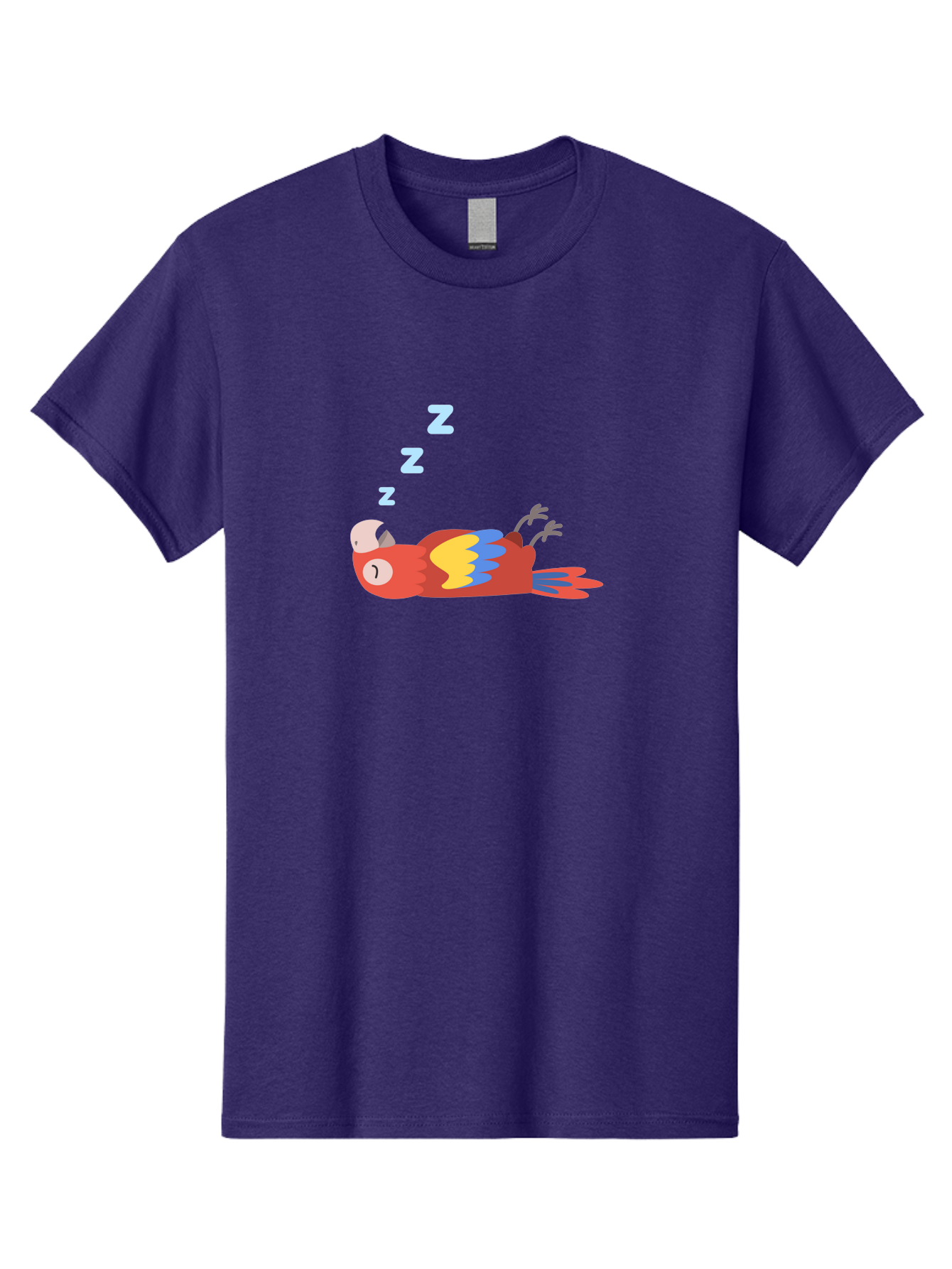Sleeping-Parrot Men'S Graphic Tee, 100% Cotton, Comfortable Casual Summer Wear, Machine Washable, Sleeping Parrot, Cartoon Parrot, Colorful Bird, Vibrant Feathers, Blue And Yellow Wings, Relaxed Atmosphere, Dreamy Mood, Zzz Symbol Aab890 13
