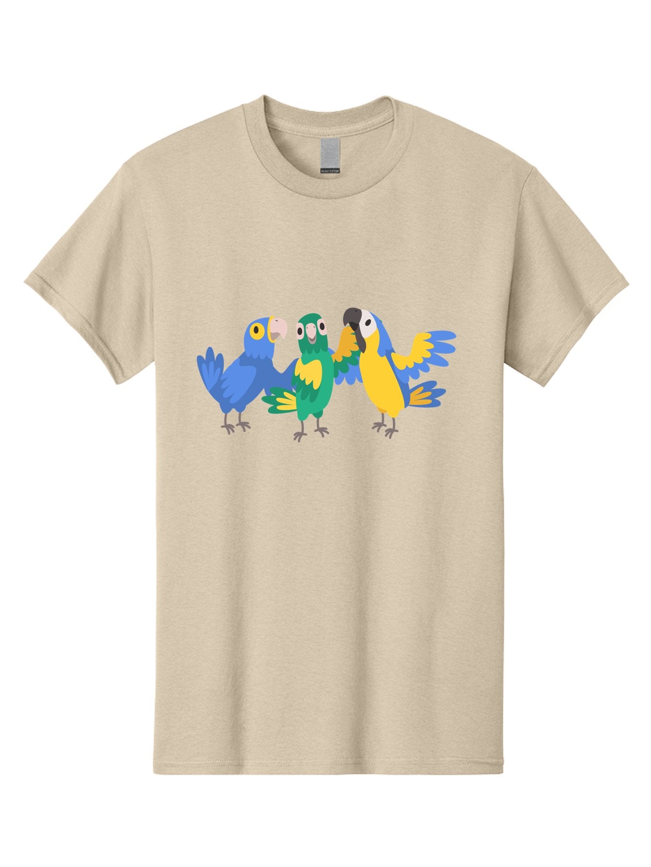 Three-Parrots-1 Men'S Graphic Tee, 100% Cotton, Comfortable Casual Summer Wear, Machine Washable, Colorful Parrots, Vibrant Plumage, Playful Birds, Blue And Yellow Feathers, Parrot Illustration, Playful Interaction, Wild Birds, Parrot Species Aab891
