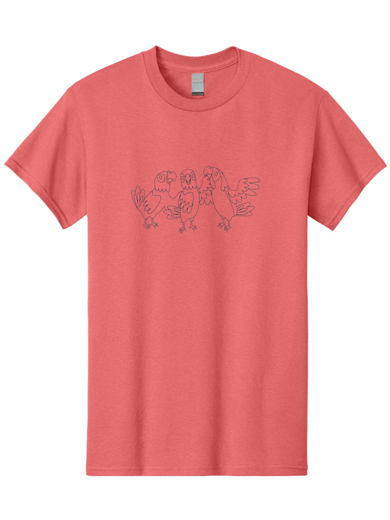Three-Parrots-2 Men'S Graphic Tee, 100% Cotton, Comfortable Casual Summer Wear, Machine Washable, Parrots, Birds, Cartoon, Simple Line Art, Black And White, Bird Illustrations, Animal Friends Aab892 13