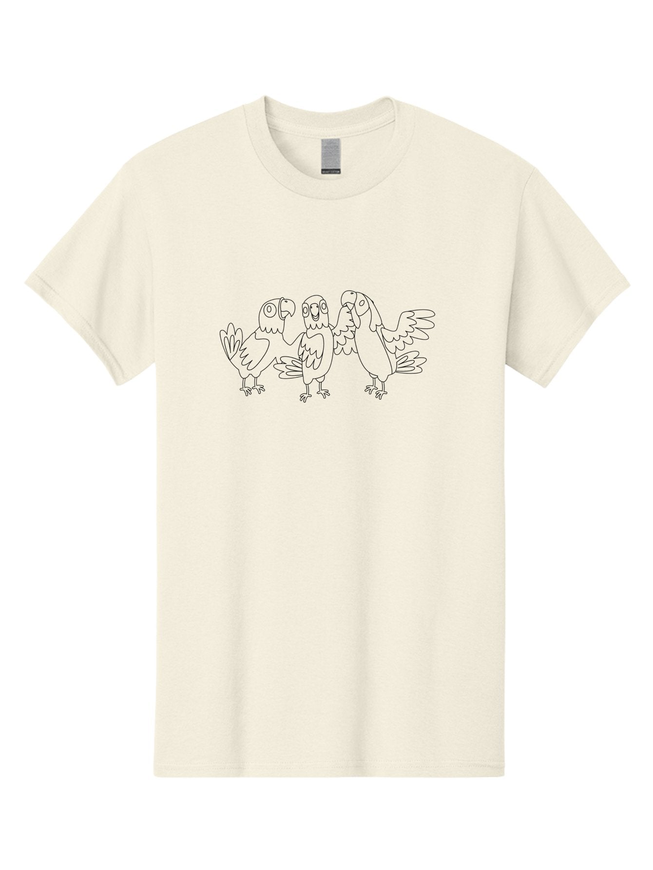 Three-Parrots-2 Men'S Graphic Tee, 100% Cotton, Comfortable Casual Summer Wear, Machine Washable, Parrots, Birds, Cartoon, Simple Line Art, Black And White, Bird Illustrations, Animal Friends Aab892 14