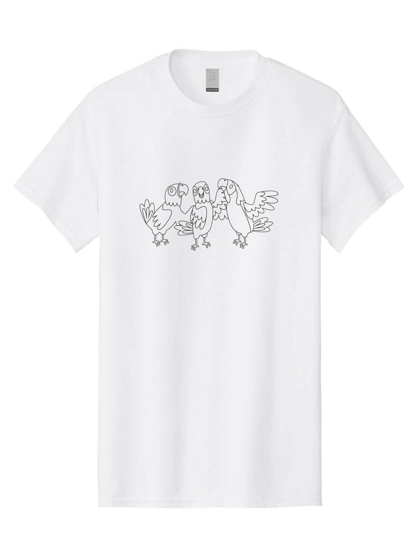 Three-Parrots-2 Men'S Graphic Tee, 100% Cotton, Comfortable Casual Summer Wear, Machine Washable, Parrots, Birds, Cartoon, Simple Line Art, Black And White, Bird Illustrations, Animal Friends Aab892 13
