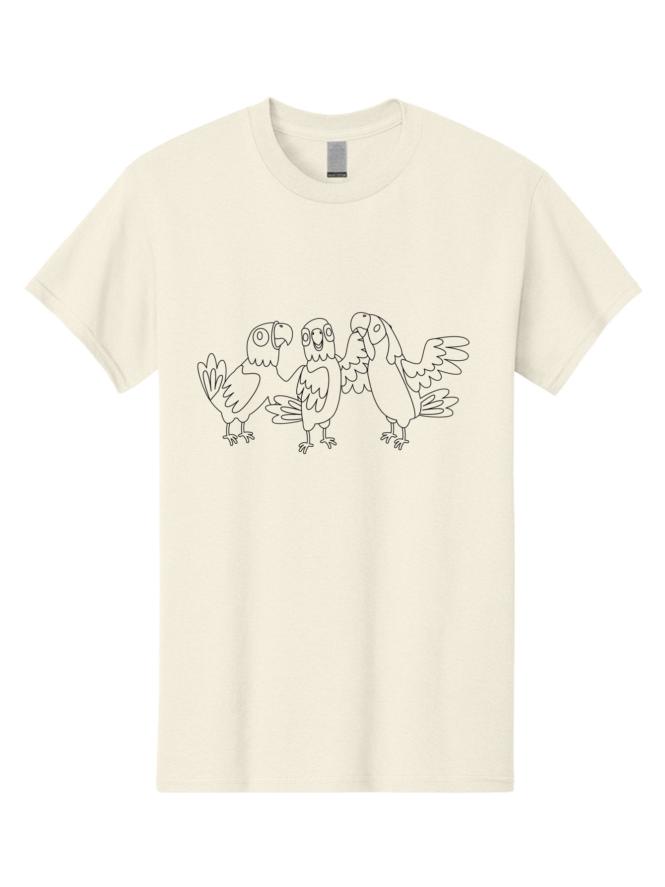 Three-Parrots-3 Men'S Graphic Tee, 100% Cotton, Comfortable Casual Summer Wear, Machine Washable, Parrot Illustration, Cartoon Birds, Simple Line Art, Humorous Expressions, Bird Watching, Exotic Wildlife, Cartoon Animals Aab893 14