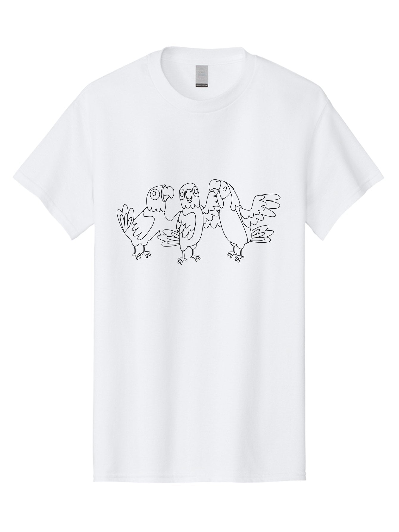 Three-Parrots-3 Men'S Graphic Tee, 100% Cotton, Comfortable Casual Summer Wear, Machine Washable, Parrot Illustration, Cartoon Birds, Simple Line Art, Humorous Expressions, Bird Watching, Exotic Wildlife, Cartoon Animals Aab893 15