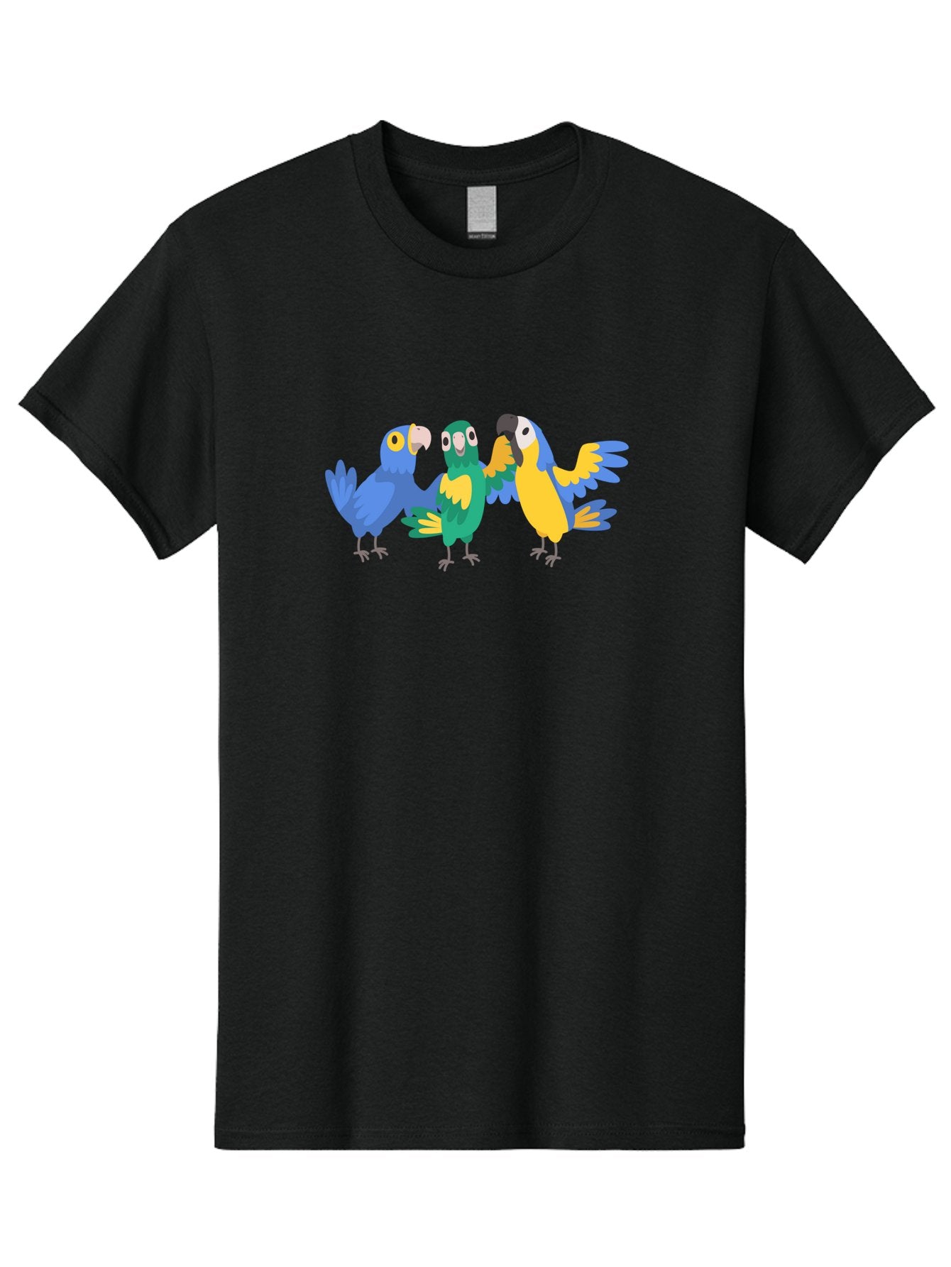 Three-Parrots Men'S Graphic Tee, 100% Cotton, Comfortable Casual Summer Wear, Machine Washable, Colorful Parrots, Vibrant Blue And Yellow Feathers, Playful Birds, Parrot Friends, Tropical Birds, Bird Illustrations, Cartoon Parrots, Aab894 8