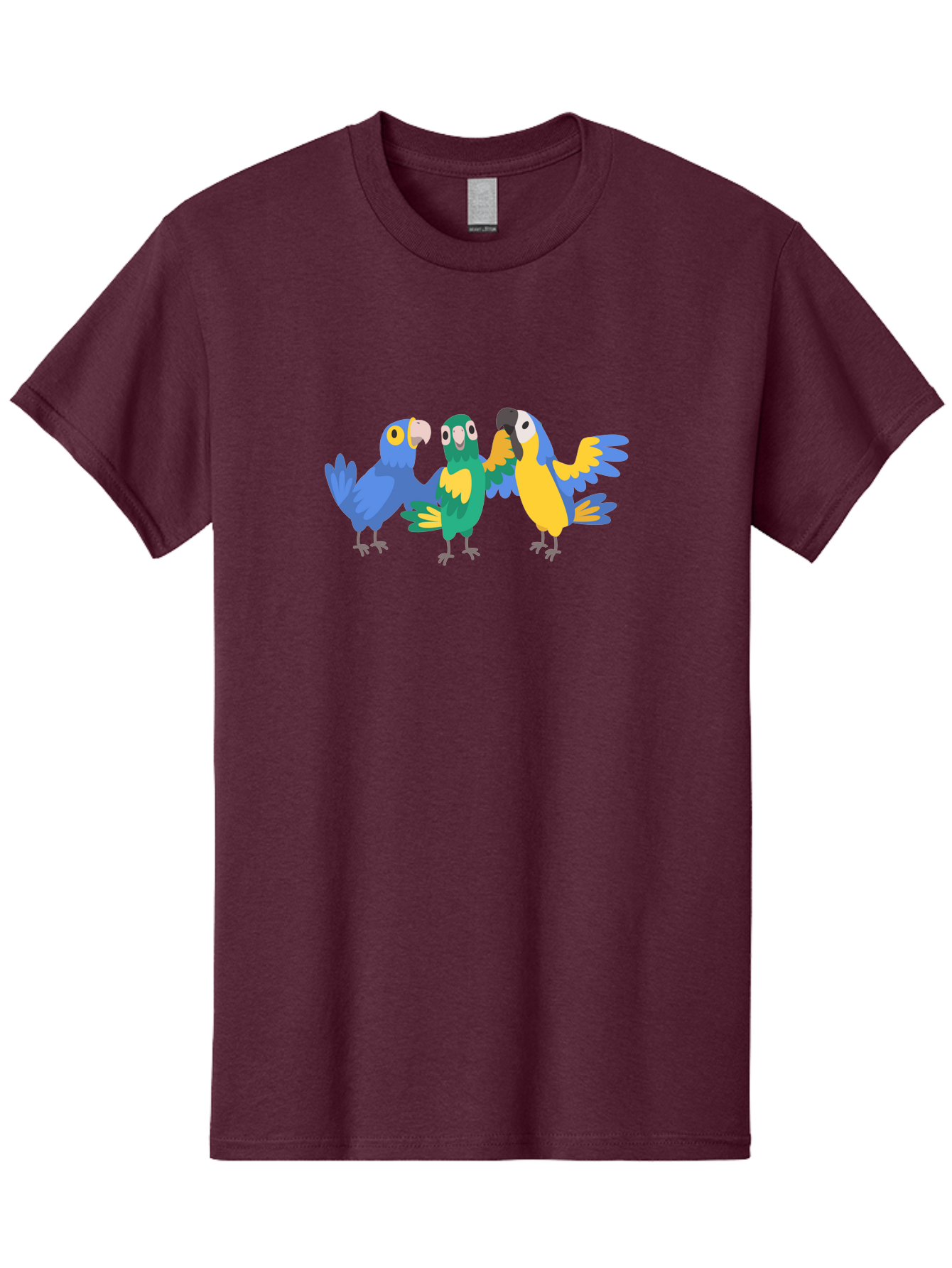Three-Parrots Men'S Graphic Tee, 100% Cotton, Comfortable Casual Summer Wear, Machine Washable, Colorful Parrots, Vibrant Blue And Yellow Feathers, Playful Birds, Parrot Friends, Tropical Birds, Bird Illustrations, Cartoon Parrots, Aab894