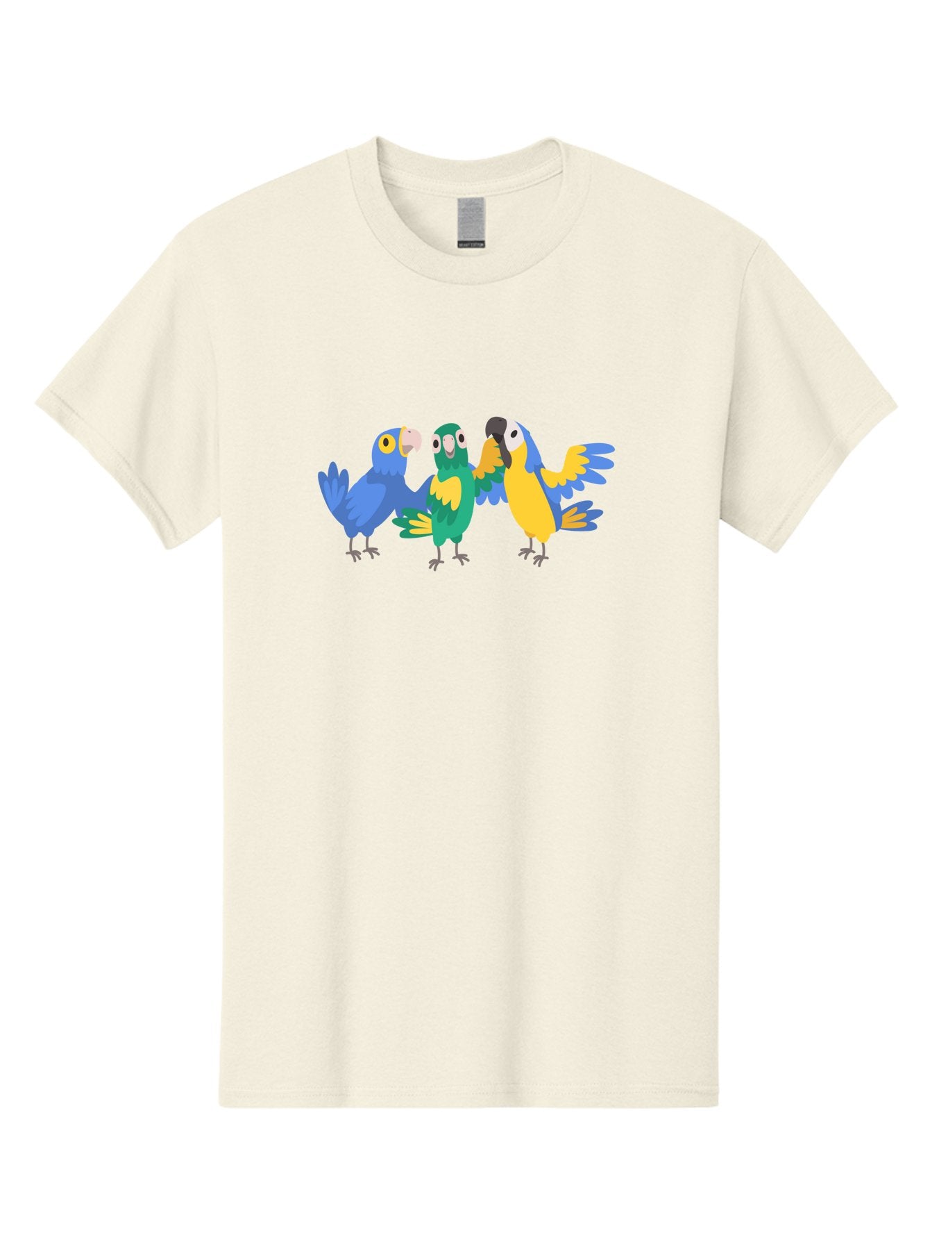 Three-Parrots Men'S Graphic Tee, 100% Cotton, Comfortable Casual Summer Wear, Machine Washable, Colorful Parrots, Vibrant Blue And Yellow Feathers, Playful Birds, Parrot Friends, Tropical Birds, Bird Illustrations, Cartoon Parrots, Aab894 3