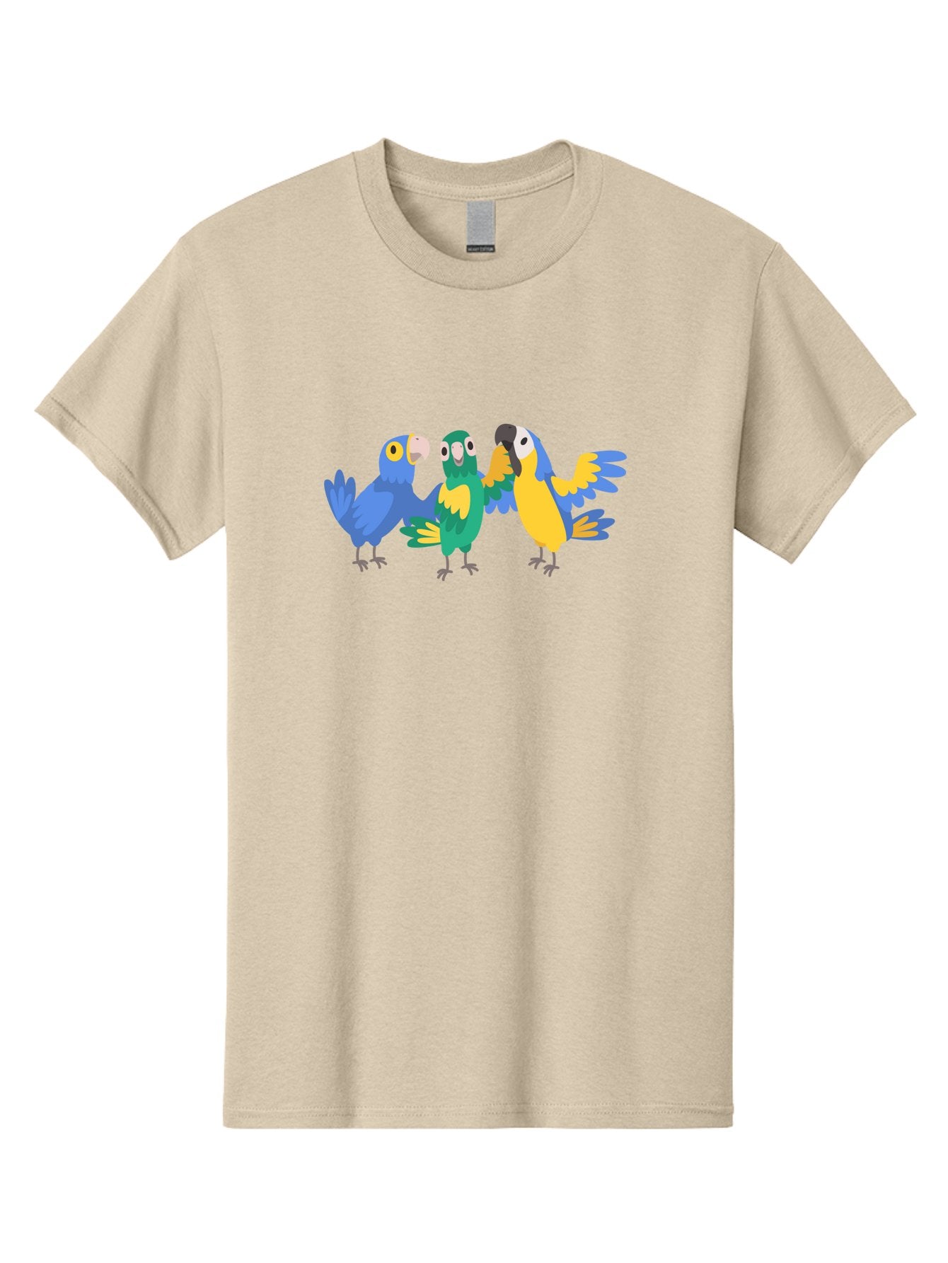 Three-Parrots Men'S Graphic Tee, 100% Cotton, Comfortable Casual Summer Wear, Machine Washable, Colorful Parrots, Vibrant Blue And Yellow Feathers, Playful Birds, Parrot Friends, Tropical Birds, Bird Illustrations, Cartoon Parrots, Aab894 6