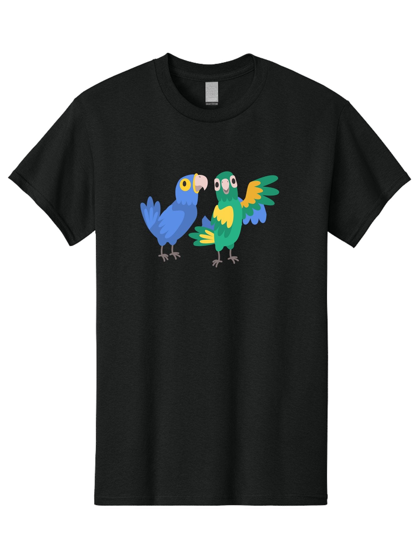 Two-Parrots Men'S Graphic Tee, 100% Cotton, Comfortable Casual Summer Wear, Machine Washable, Cartoon Parrots, Colorful Birds, Vibrant Plumage, Blue Parrot, Green Parrot, Yellow Accents, Playful Birds, Animated Creatures, Parrot Illustration, Aab896