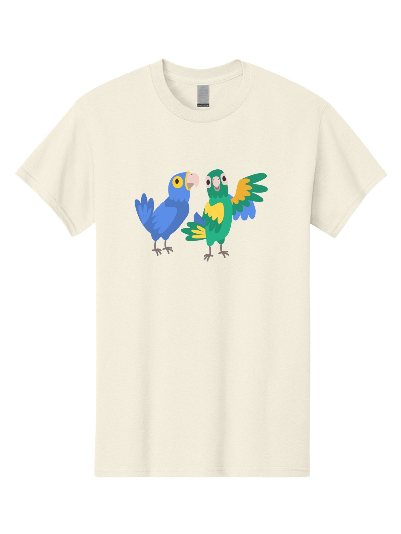 Two-Parrots Men'S Graphic Tee, 100% Cotton, Comfortable Casual Summer Wear, Machine Washable, Cartoon Parrots, Colorful Birds, Vibrant Plumage, Blue Parrot, Green Parrot, Yellow Accents, Playful Birds, Animated Creatures, Parrot Illustration, Aab896